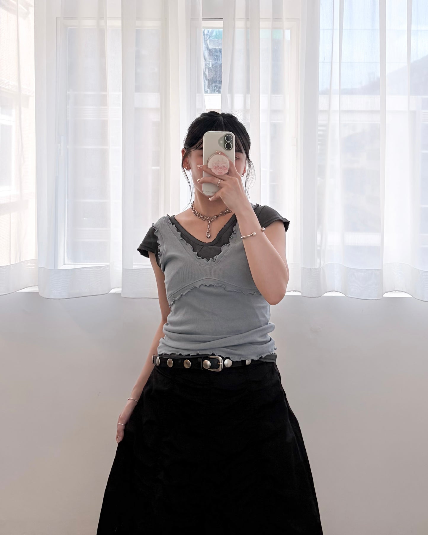 TP811- Princess V Neck Top | White | Charcoal