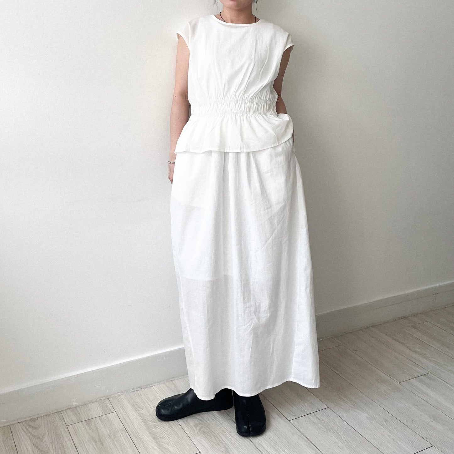 SK124- 麻棉Skirt | White
