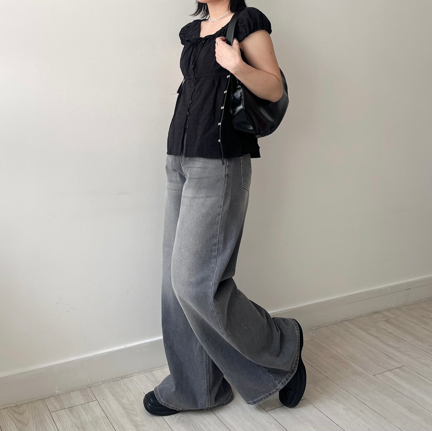 PT92- Wide Leg Grey Jeans ( S / M )