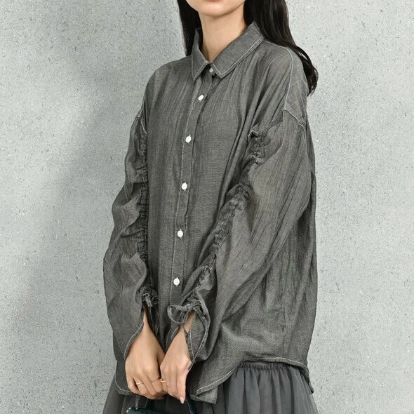 TP667- Soft Denim Drawsting Shirt | Light Blue | Blue | Black