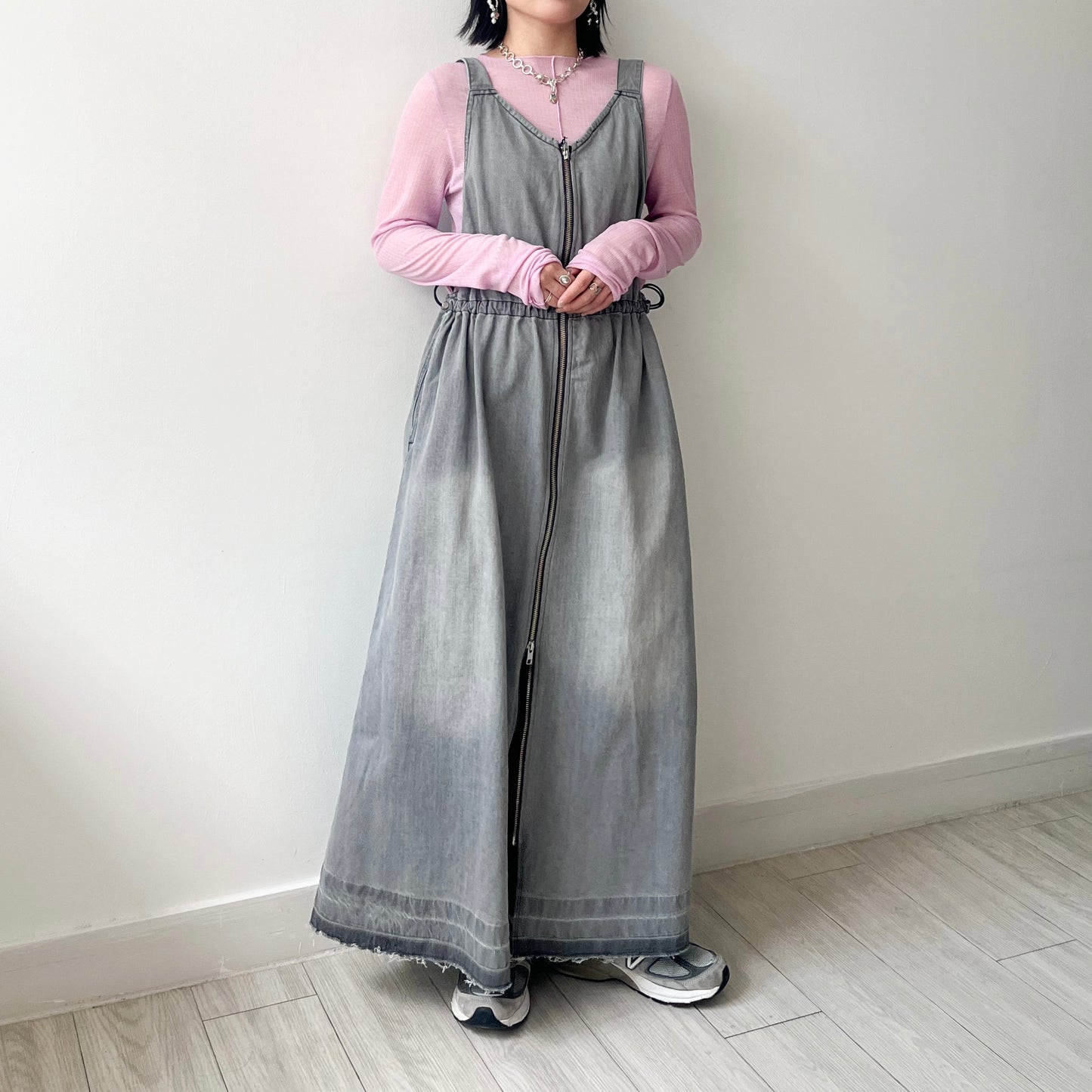 OP64- Zipper Denim Dress | Blue| Grey