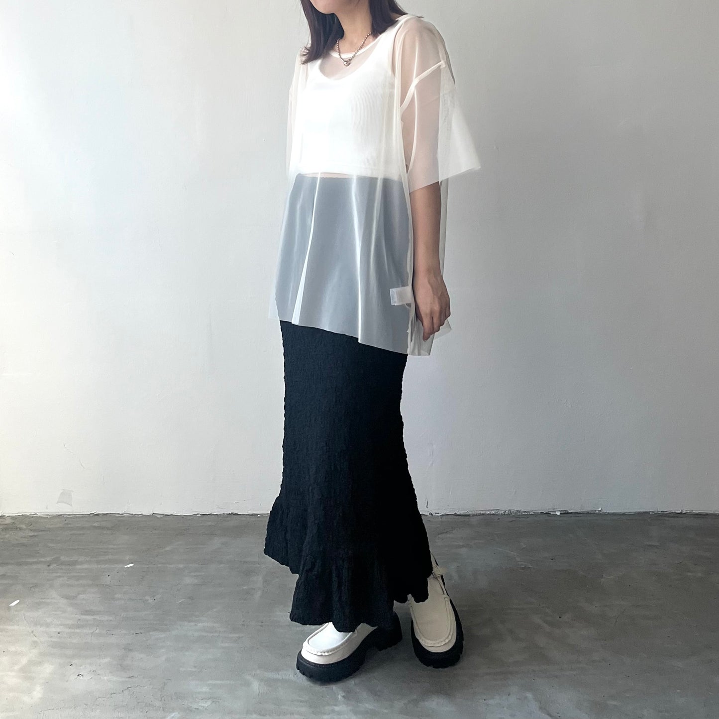 SK35- Flower Print Skirt | Ivory | Black
