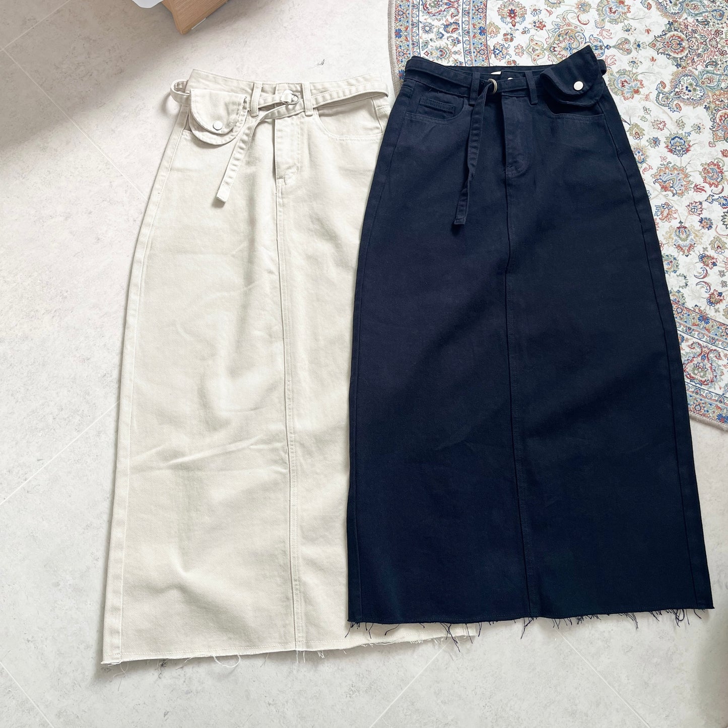 SK110- 直身牛仔裙 with Belt | Beige | Navy ( S / M )