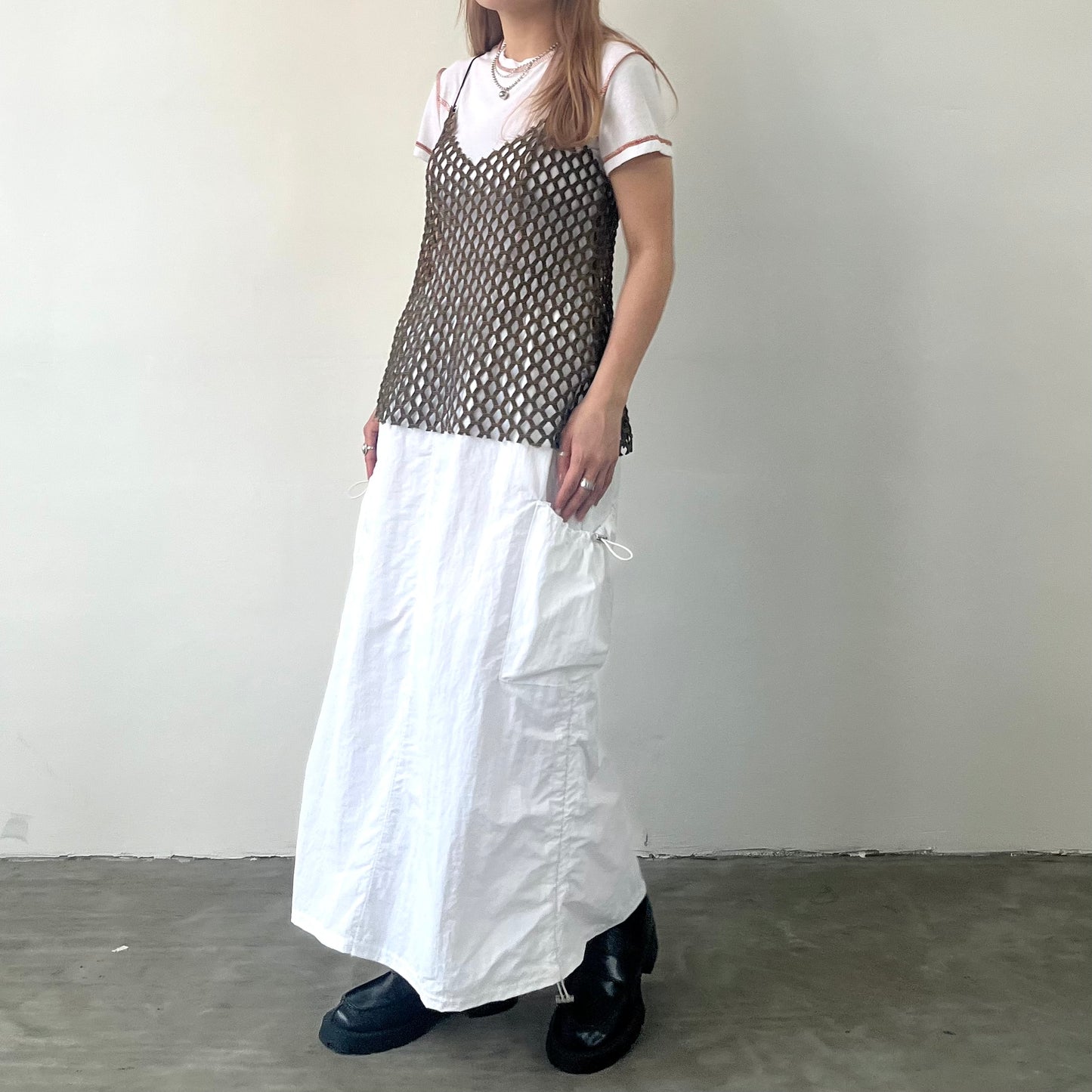 TP168- Big Knitted Vest | White | Khaki