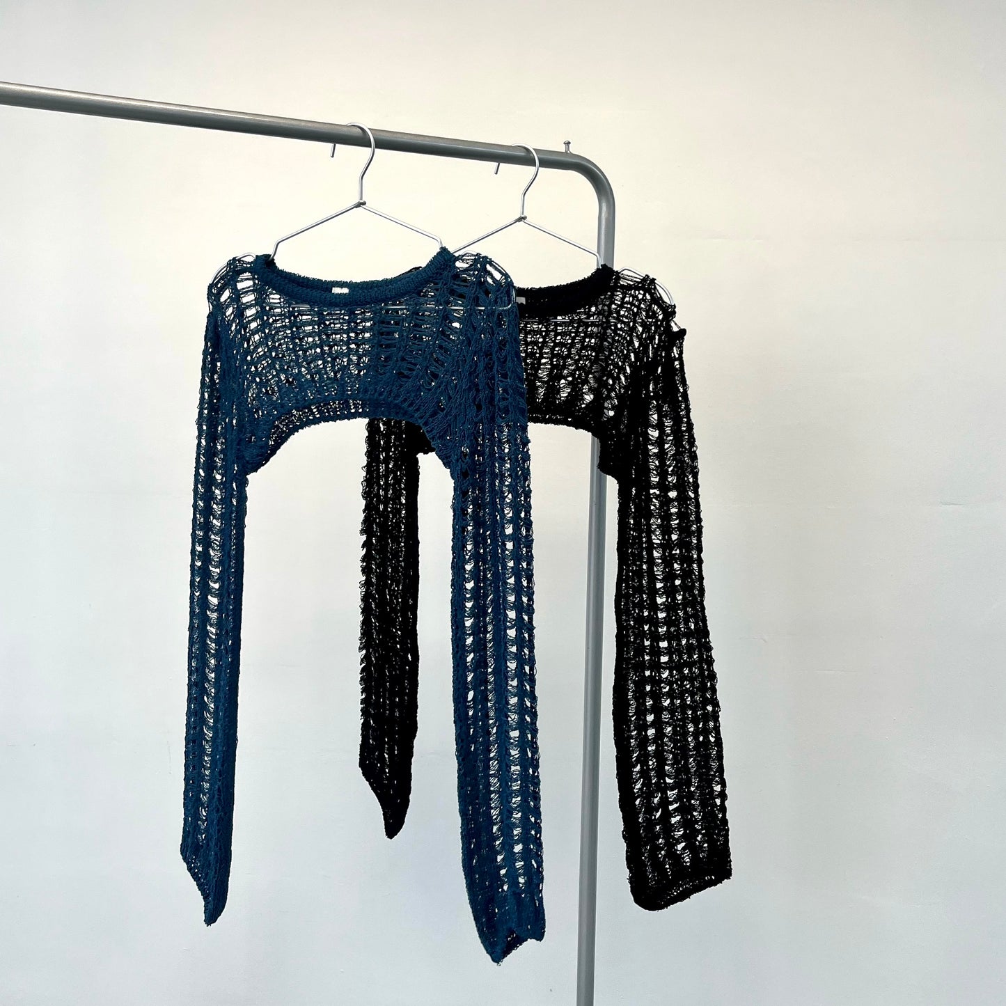 TP143- Super Short Knitted Top | Blue | Black