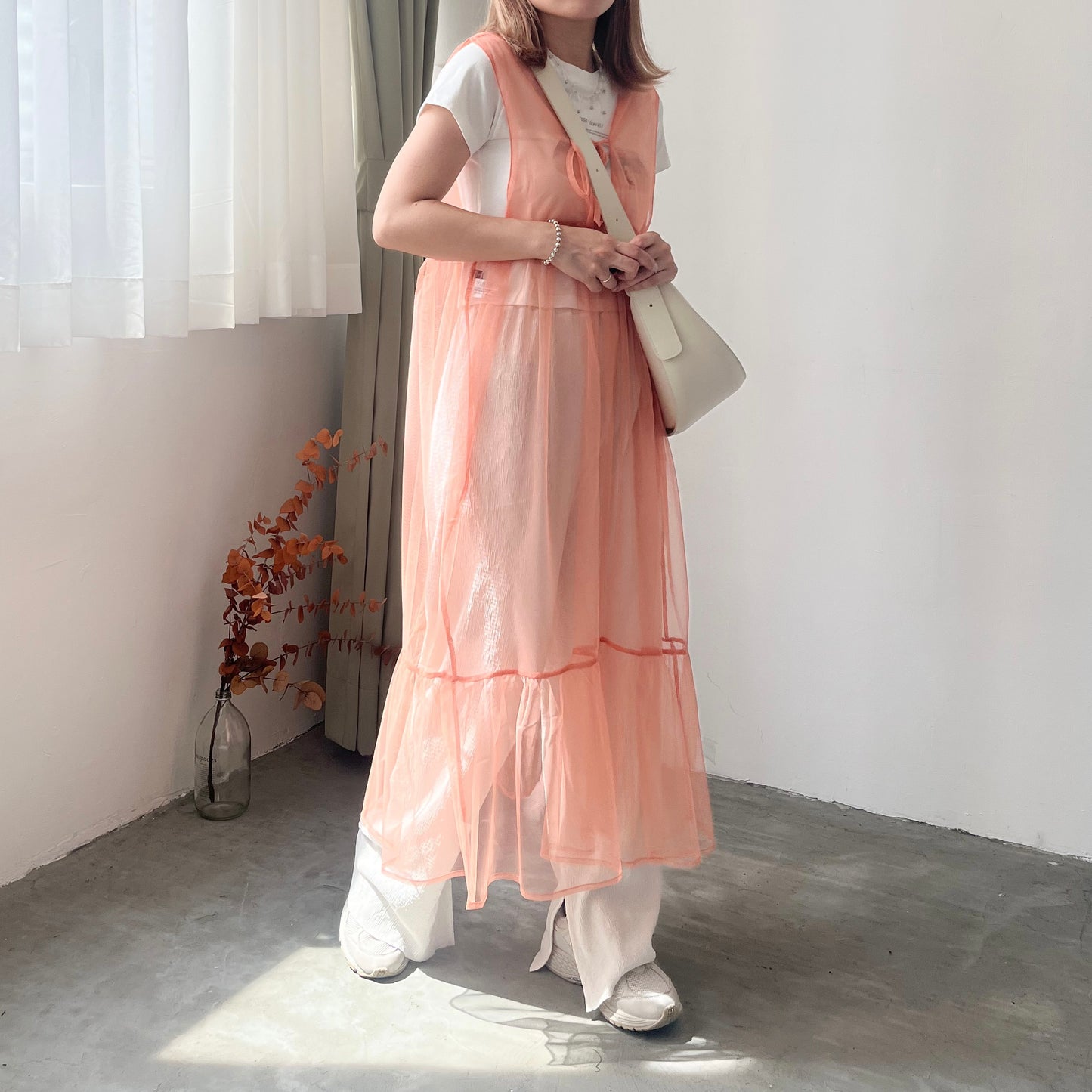 OP44- 2 way Ribbon See-through Ops | Peach | Ivory | Black