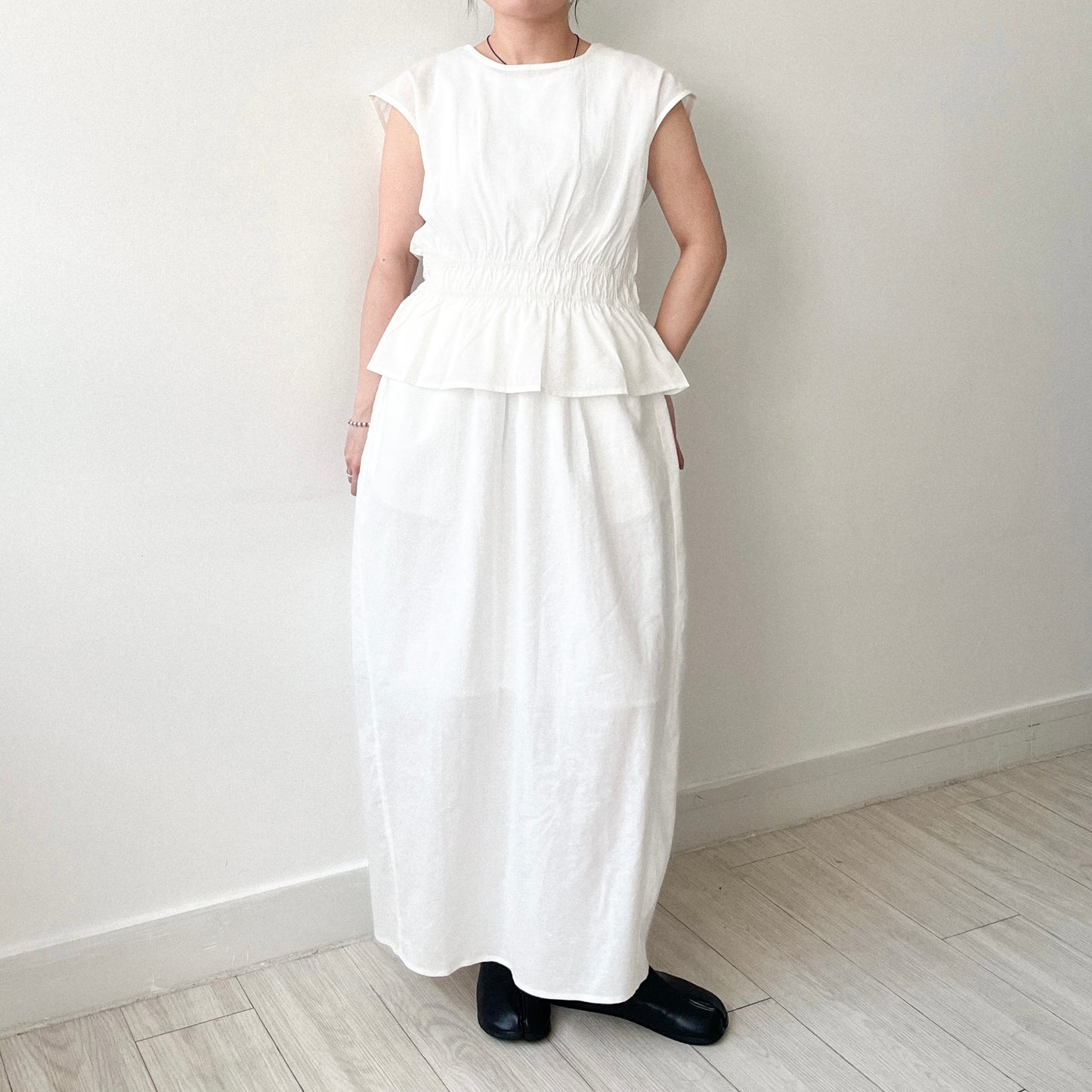 SK124- 麻棉Skirt | White
