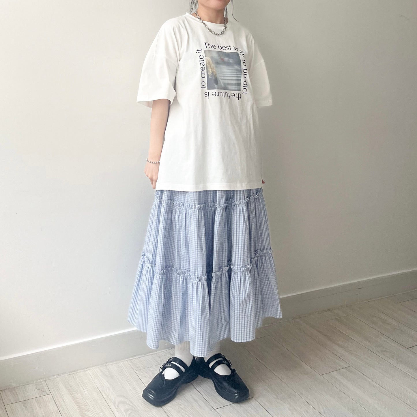 SK115- Checked Ruffle Skirt | Blue | Navy