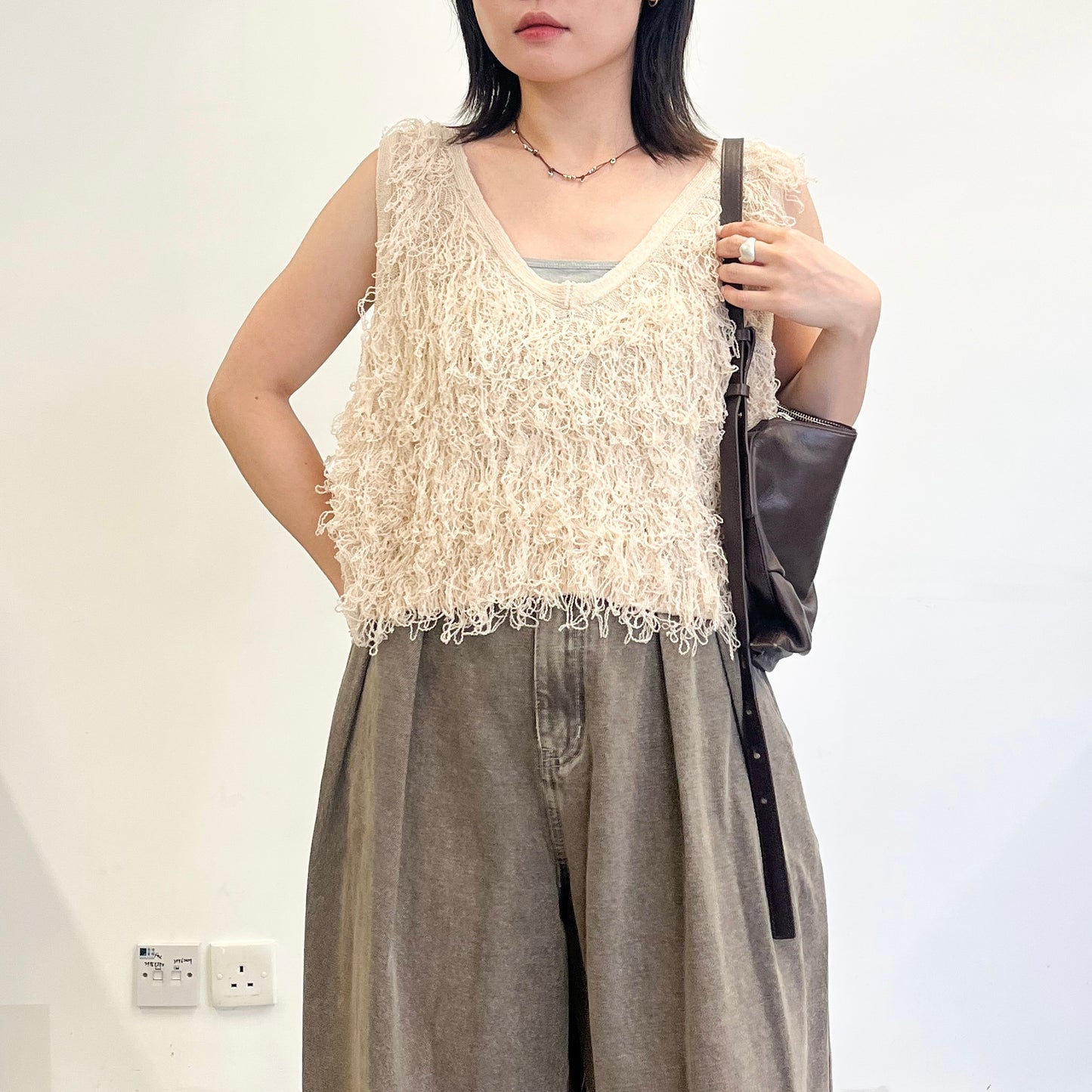TP661- Boucle Short Vest | Ivory | Brown | Black