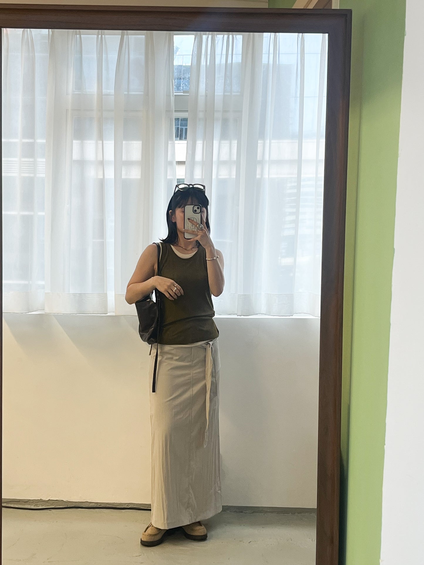 SK127- Stright Belt Skirt | Beige | Black ( S / M )