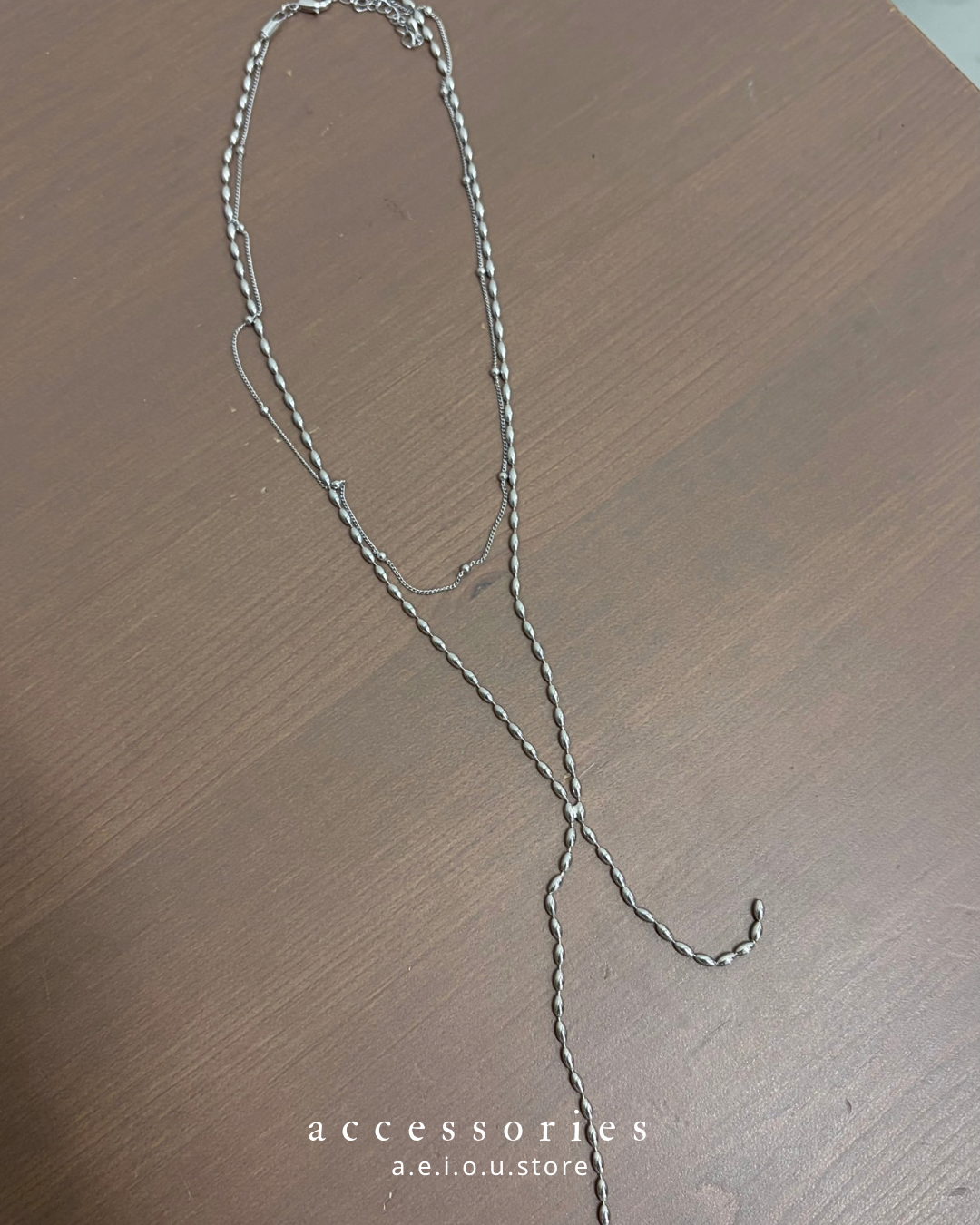 AC325- Double Ball Ball & Rice Long Necklace