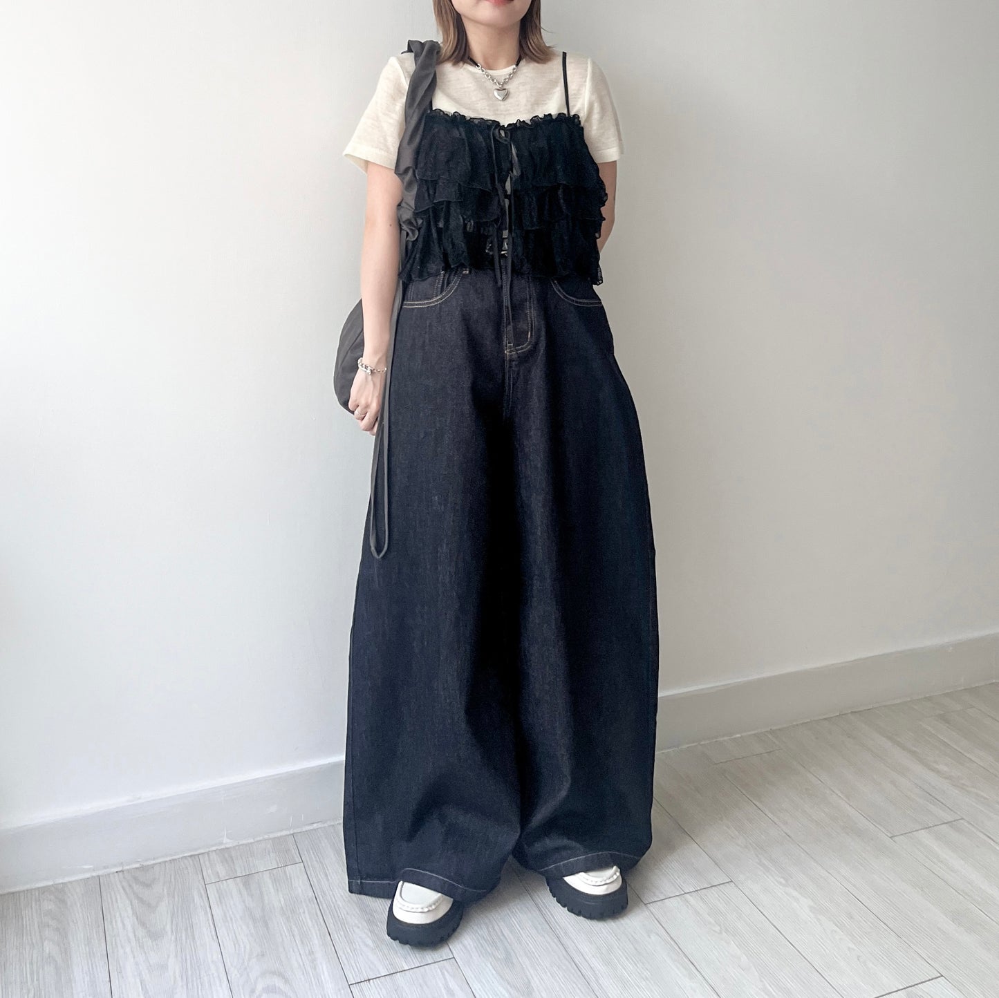( must have!! ) PT62- Wide Denim pants | Navy | Blue ( S / M )