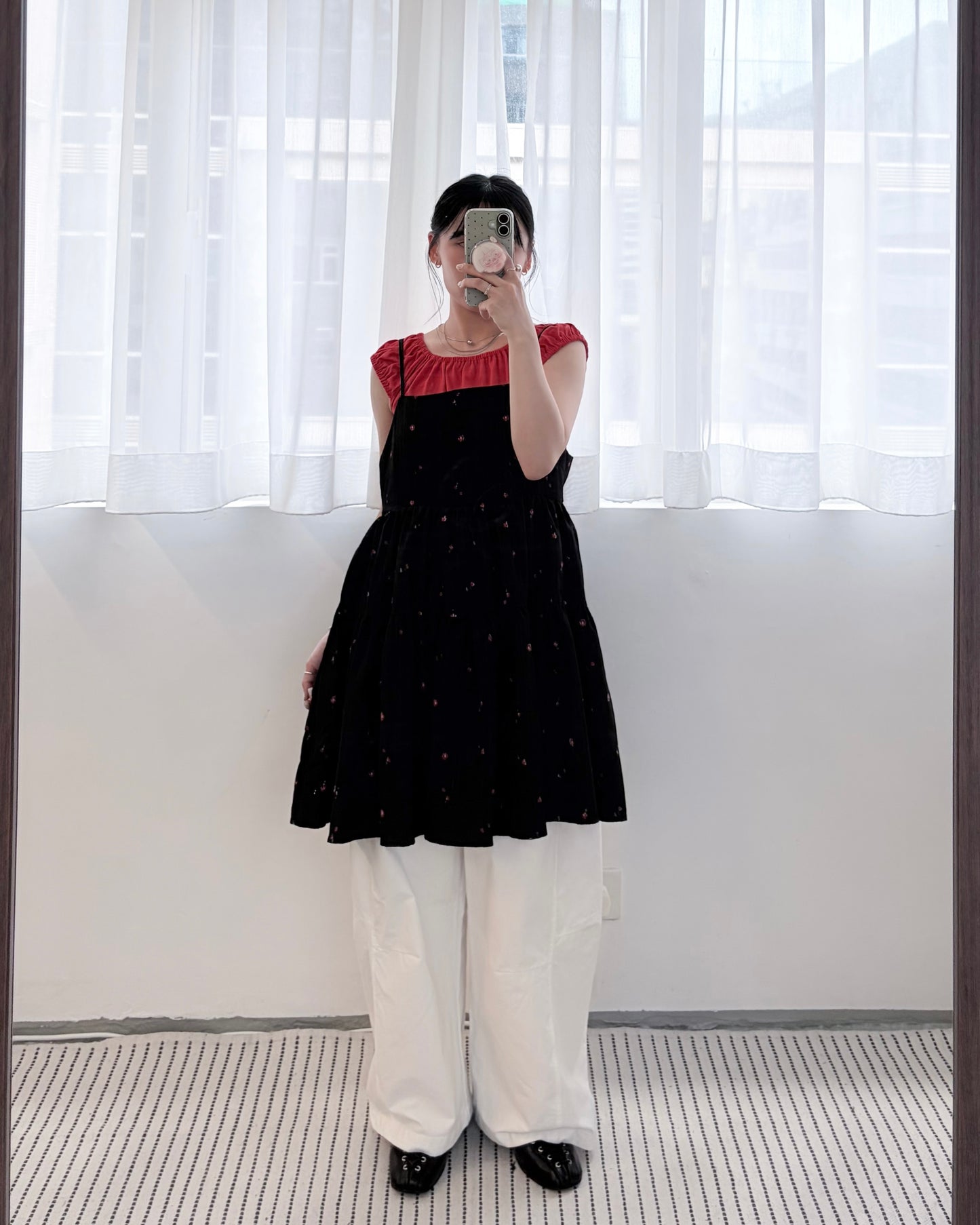OP78- Flower Camisole Dress | White | Black