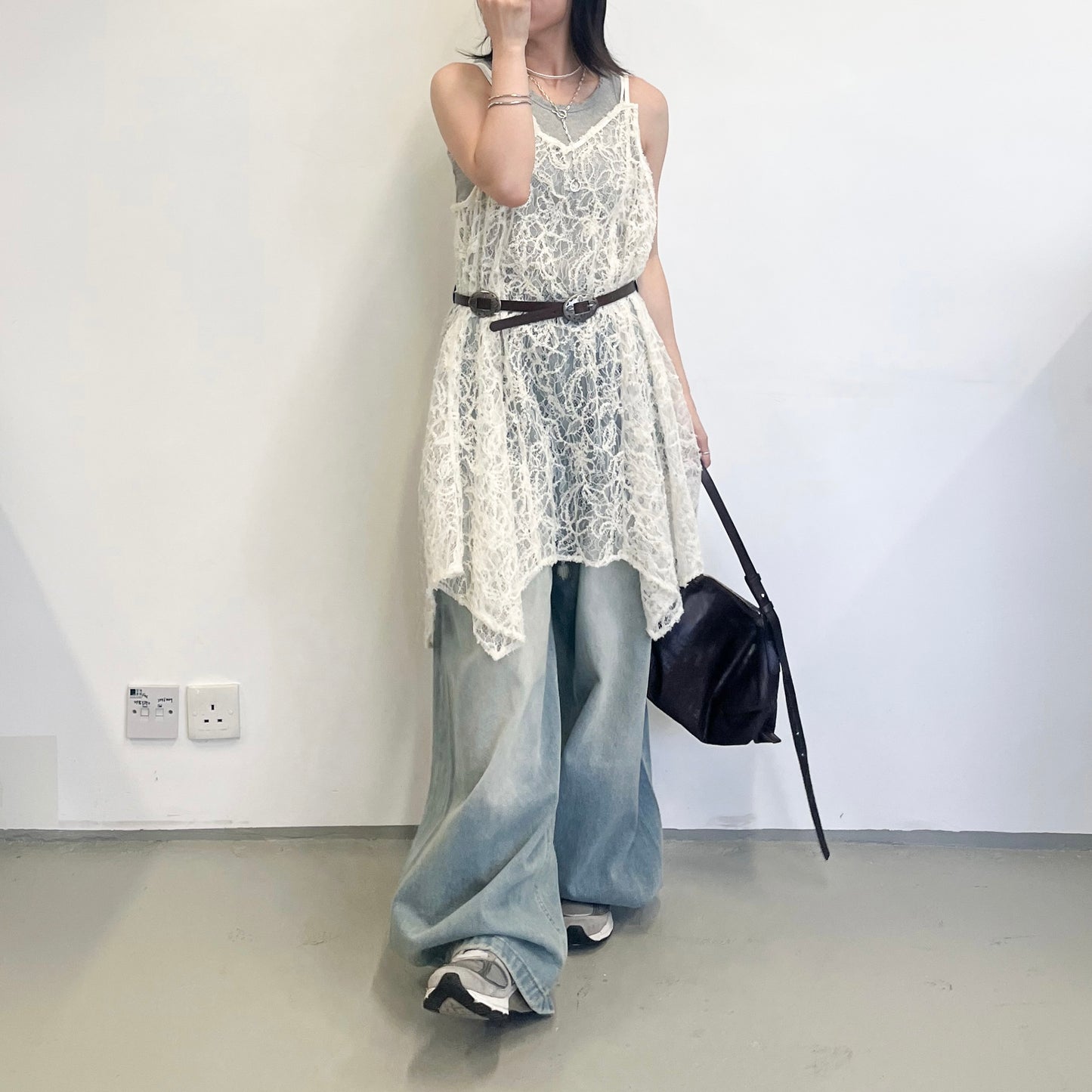 OP72- Tunic Tulle Lace Dress | Ivory | Black