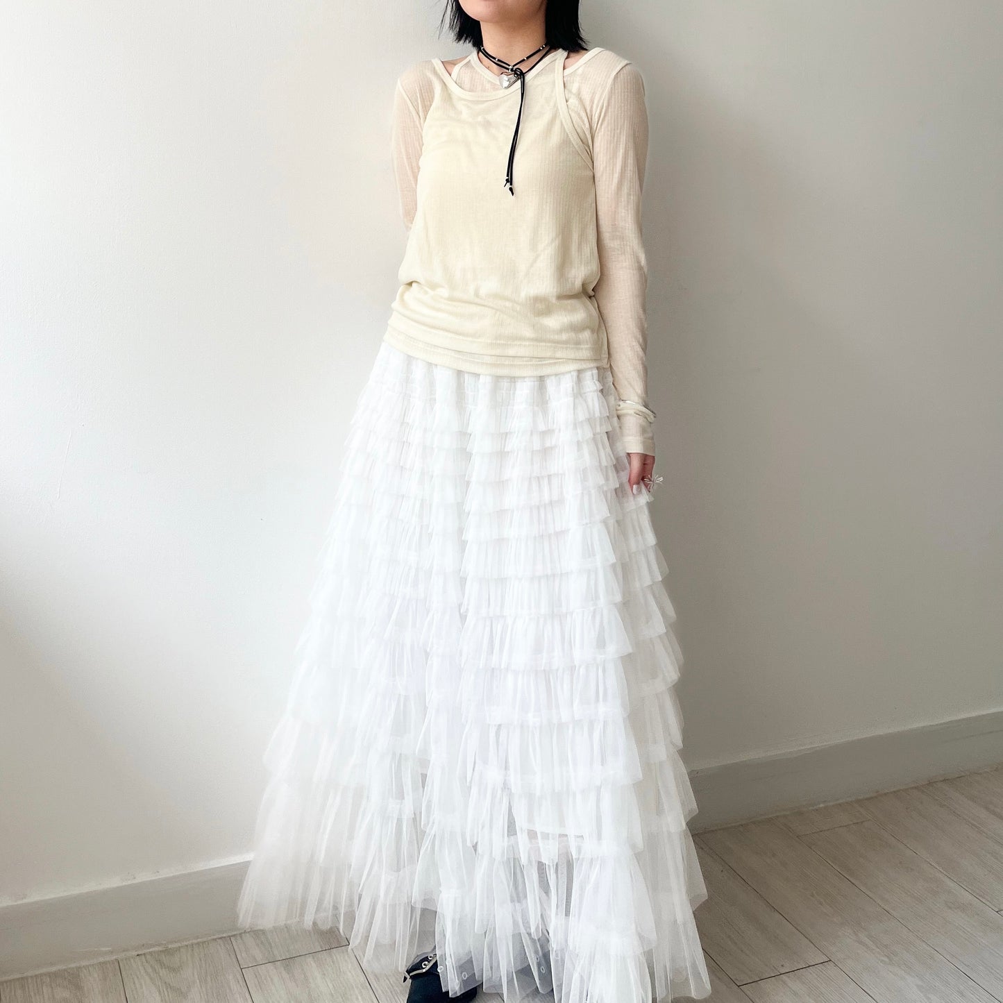 SK107- Mesh Skirt | White | Black