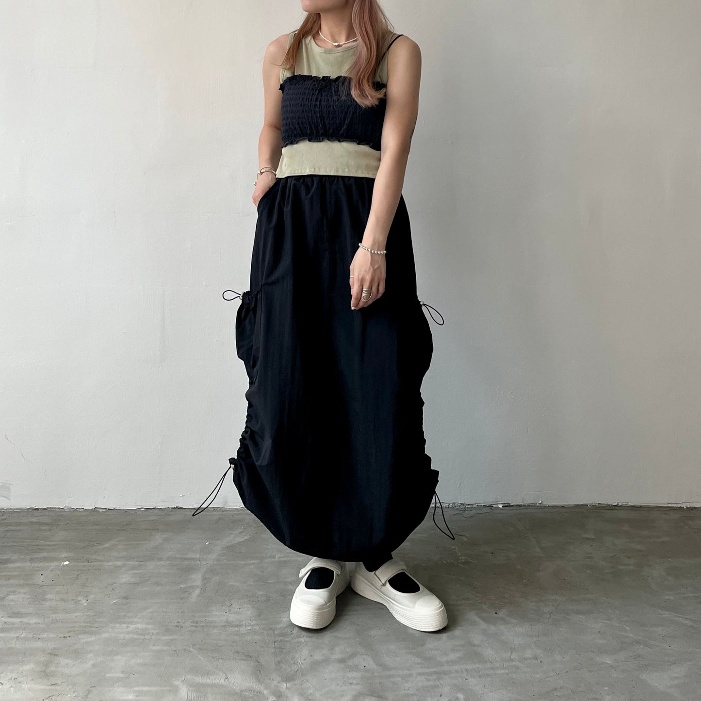 SK32- Two Drawstring Pocket Skirt | White | Blue | Black