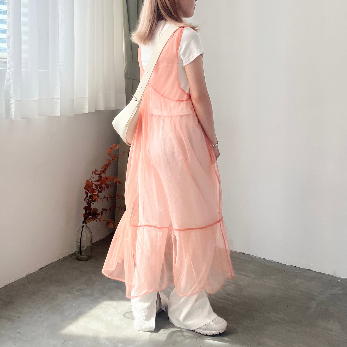 OP44- 2 way Ribbon See-through Ops | Peach | Ivory | Black