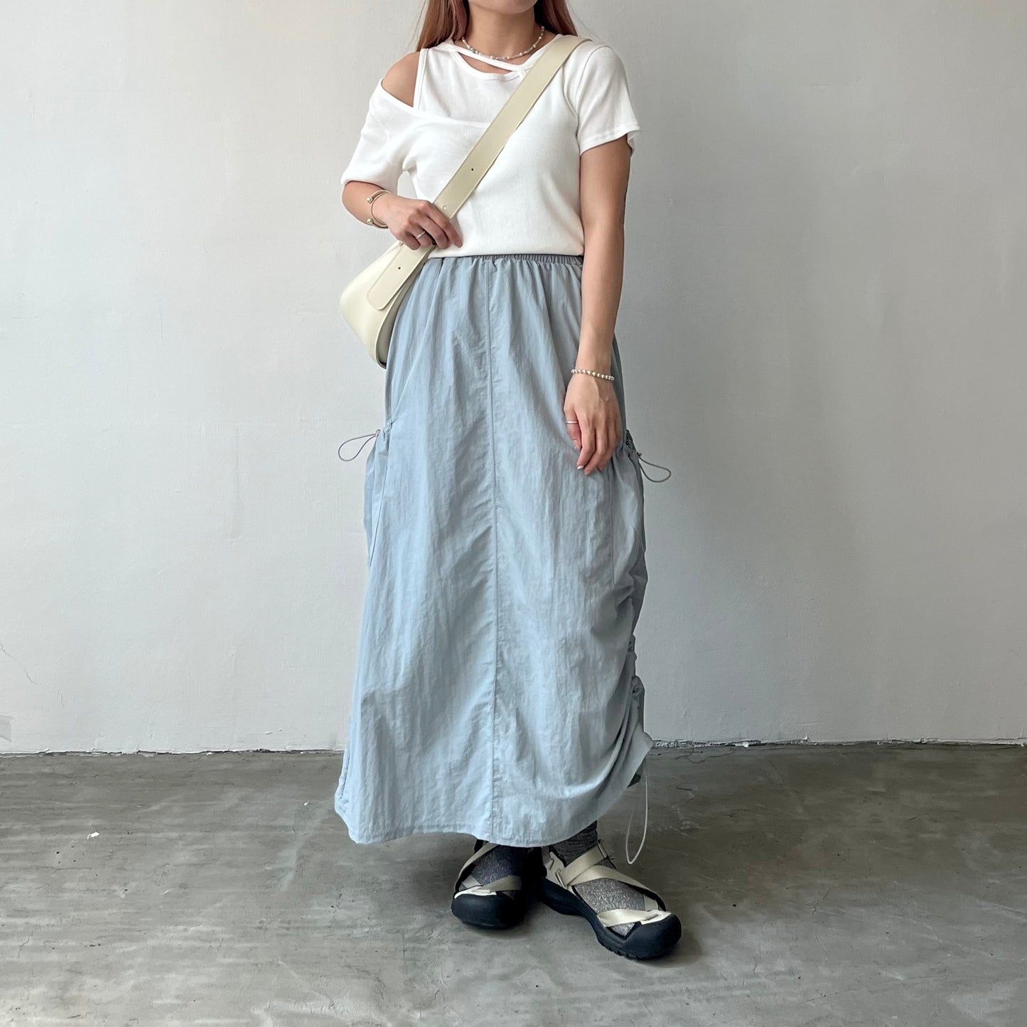 SK32- Two Drawstring Pocket Skirt | White | Blue | Black