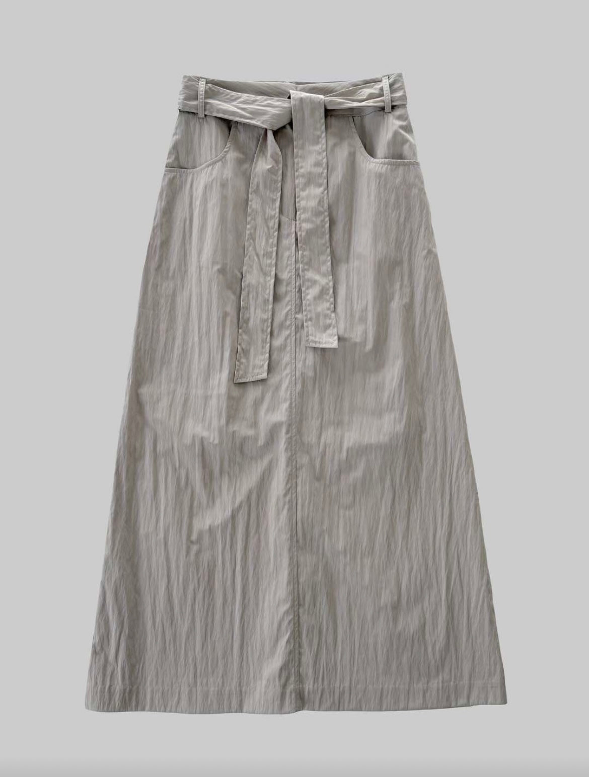 SK127- Stright Belt Skirt | Beige | Black ( S / M )