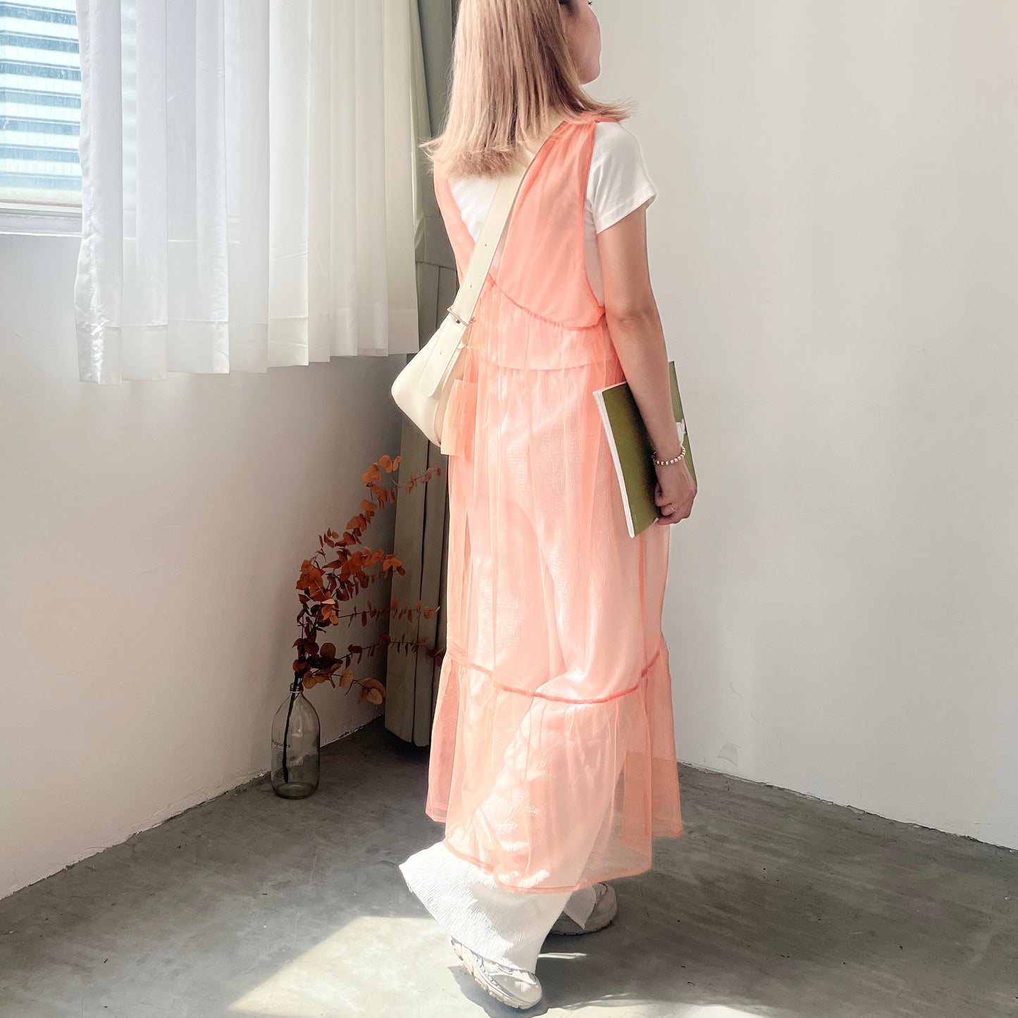 OP44- 2 way Ribbon See-through Ops | Peach | Ivory | Black
