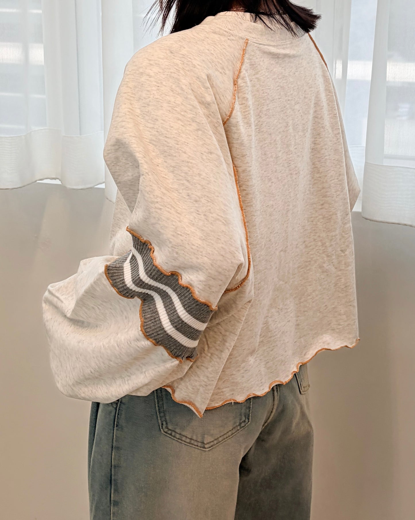 TP709- 拼布Printed Sweatshirt Hoodie | Grey | Navy