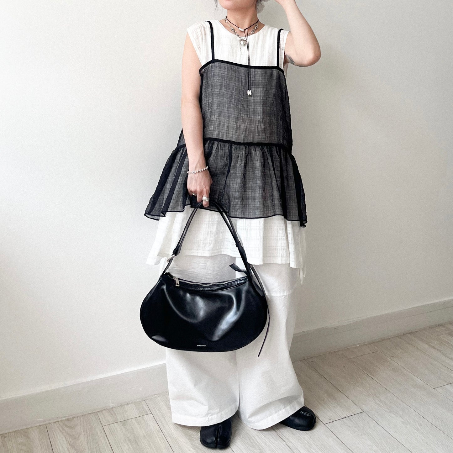 TP641- See-though Checked Vest | White | Blue | Black