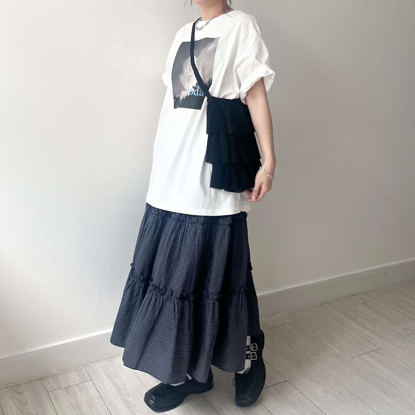 SK115- Checked Ruffle Skirt | Blue | Navy