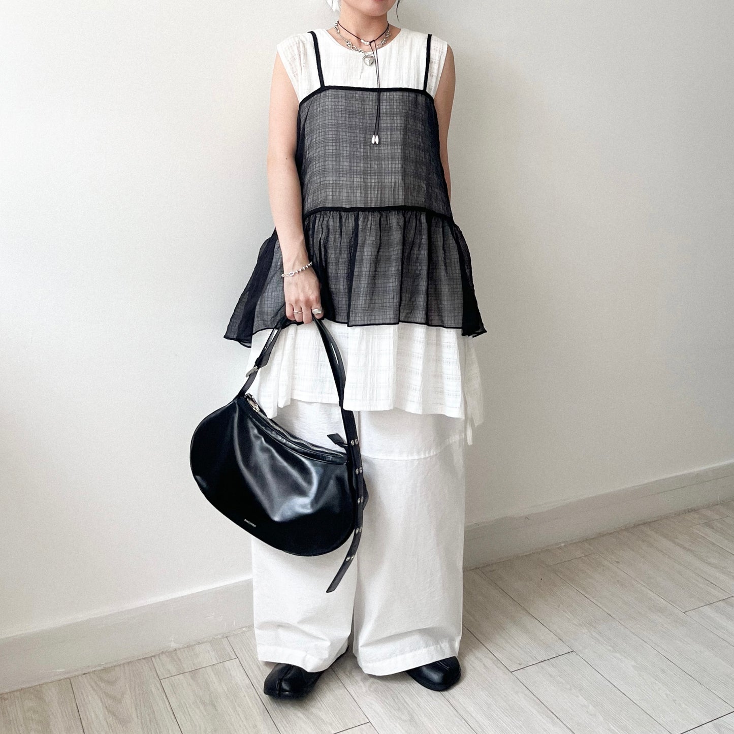 TP641- See-though Checked Vest | White | Blue | Black