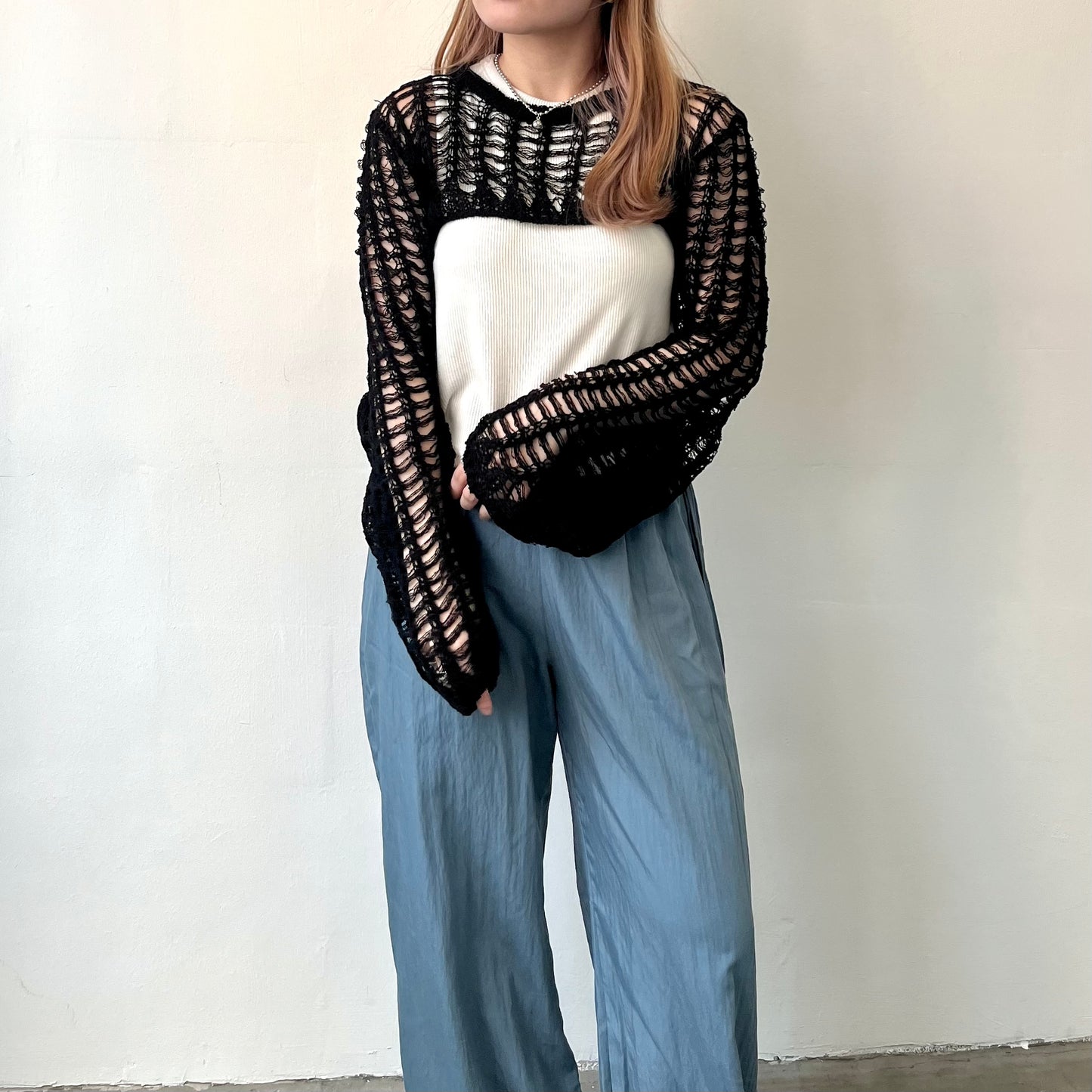TP143- Super Short Knitted Top | Blue | Black