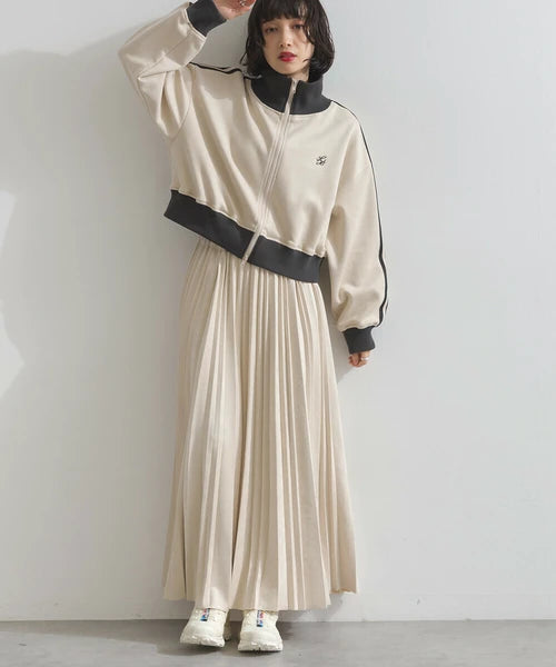 JK33- Cropped Track Jacket | Ivory | Brown | Charcoal