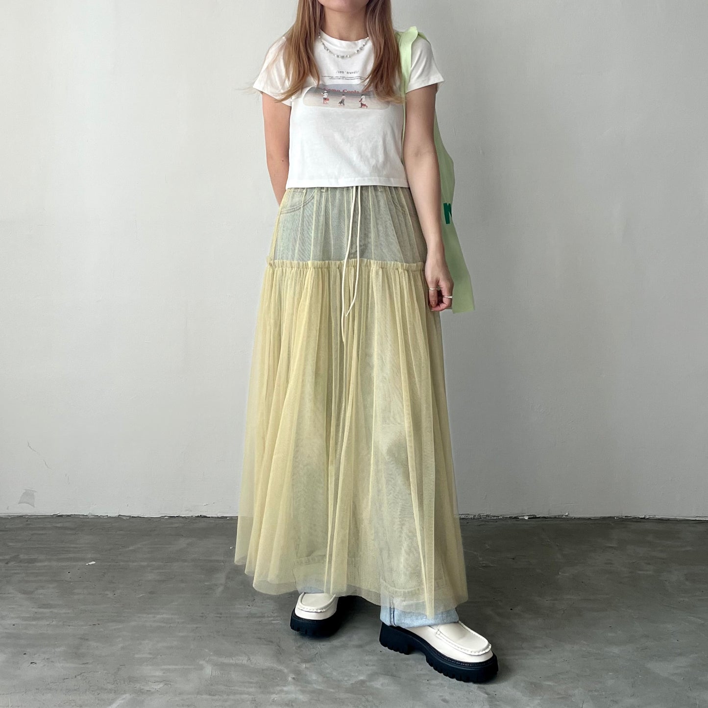 SK34- See through layer Skirt | Ecru | Black