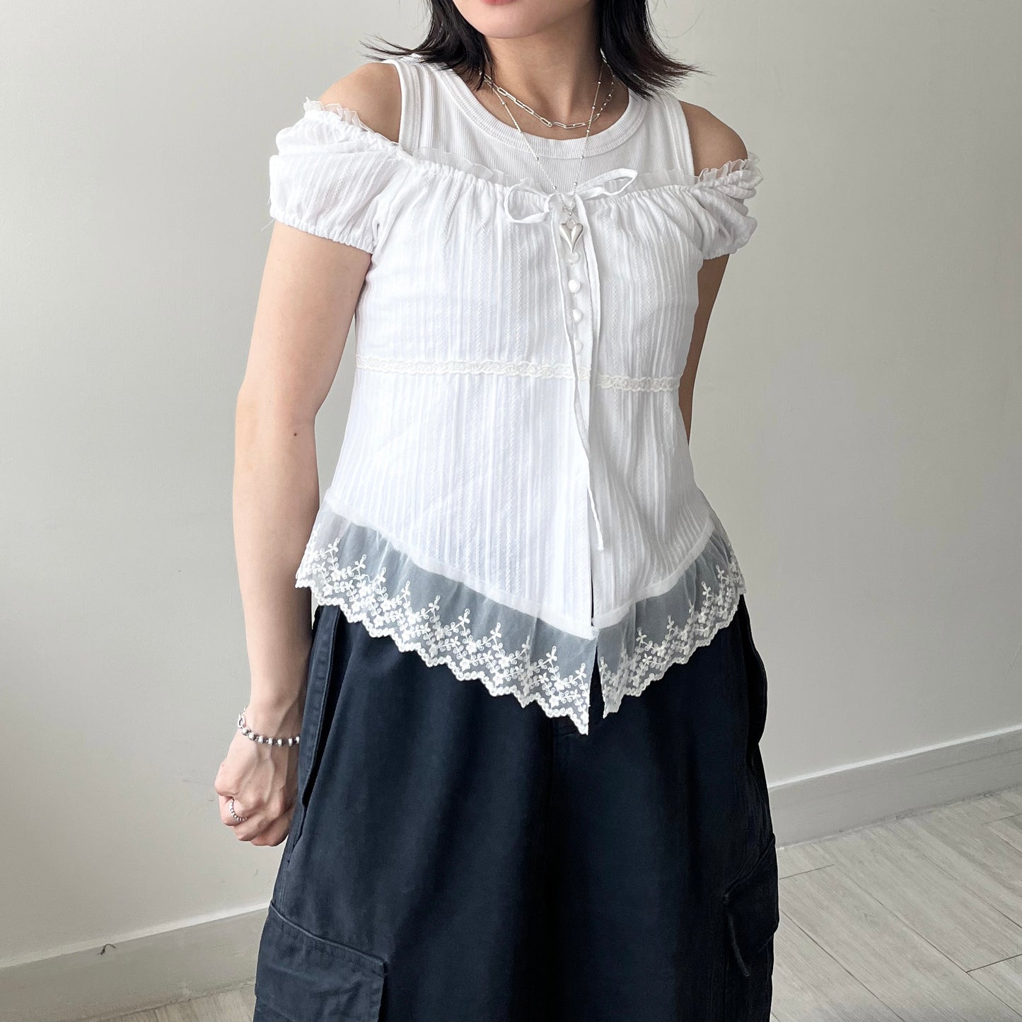 TP648- Square Neck Lace Top | White | Black