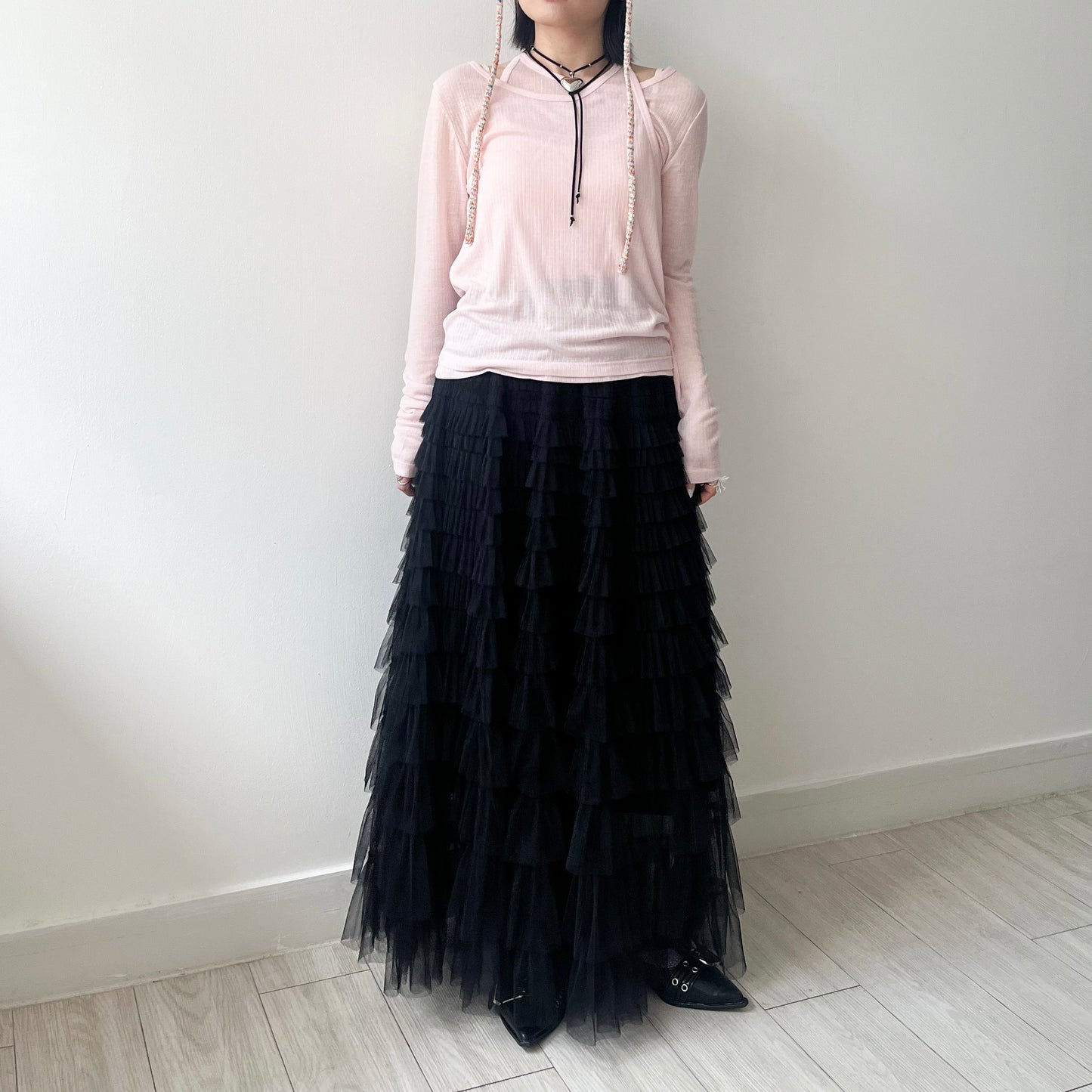 SK107- Mesh Skirt | White | Black