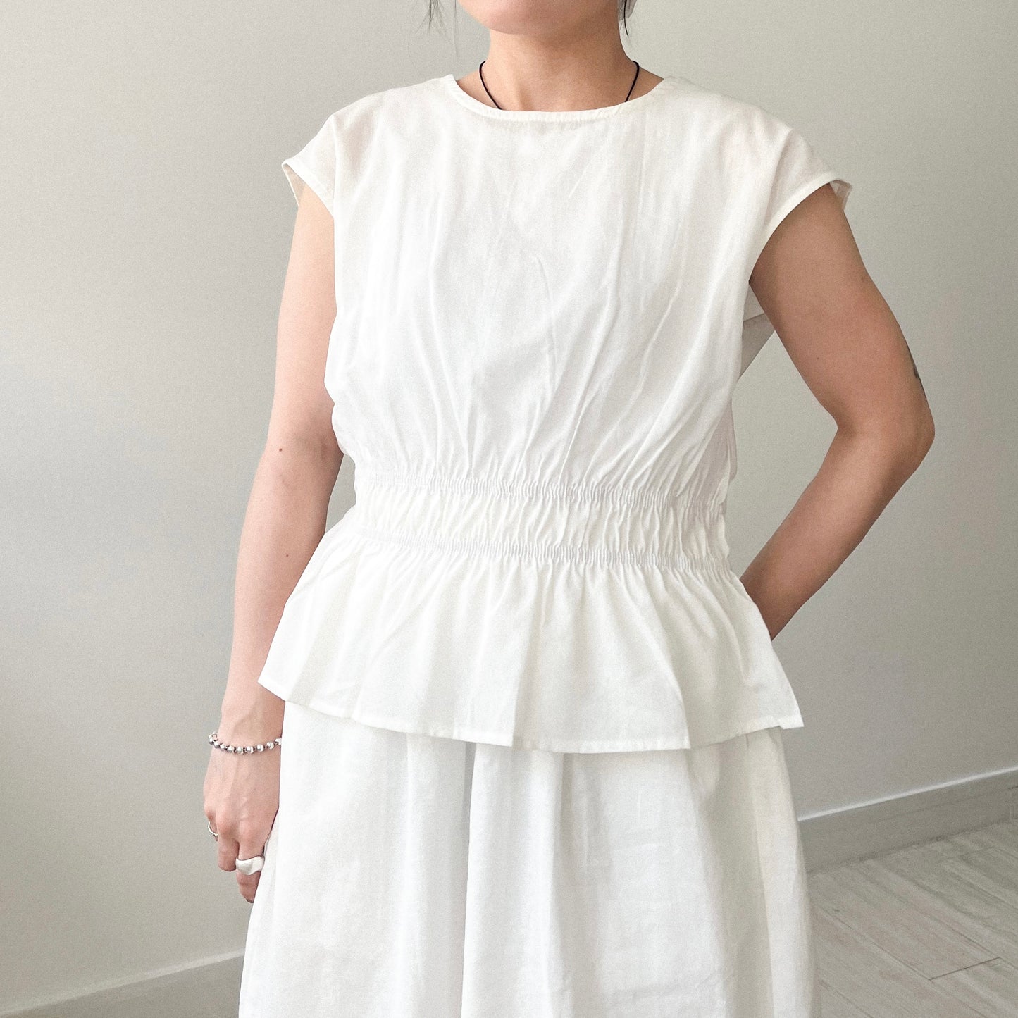 SK124- 麻棉Skirt | White