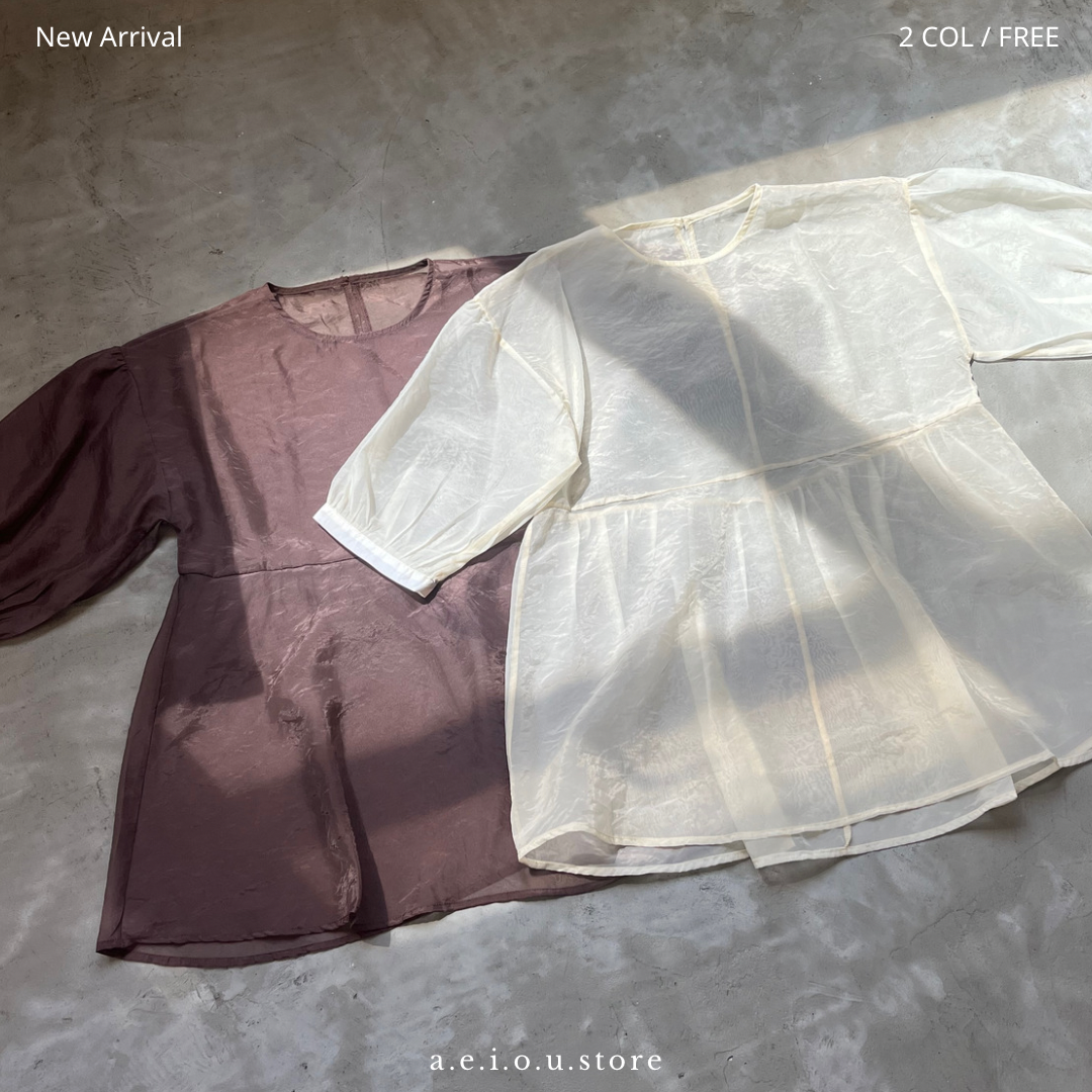 TP191- Bubble Sleeve Top | Ivory | Brown