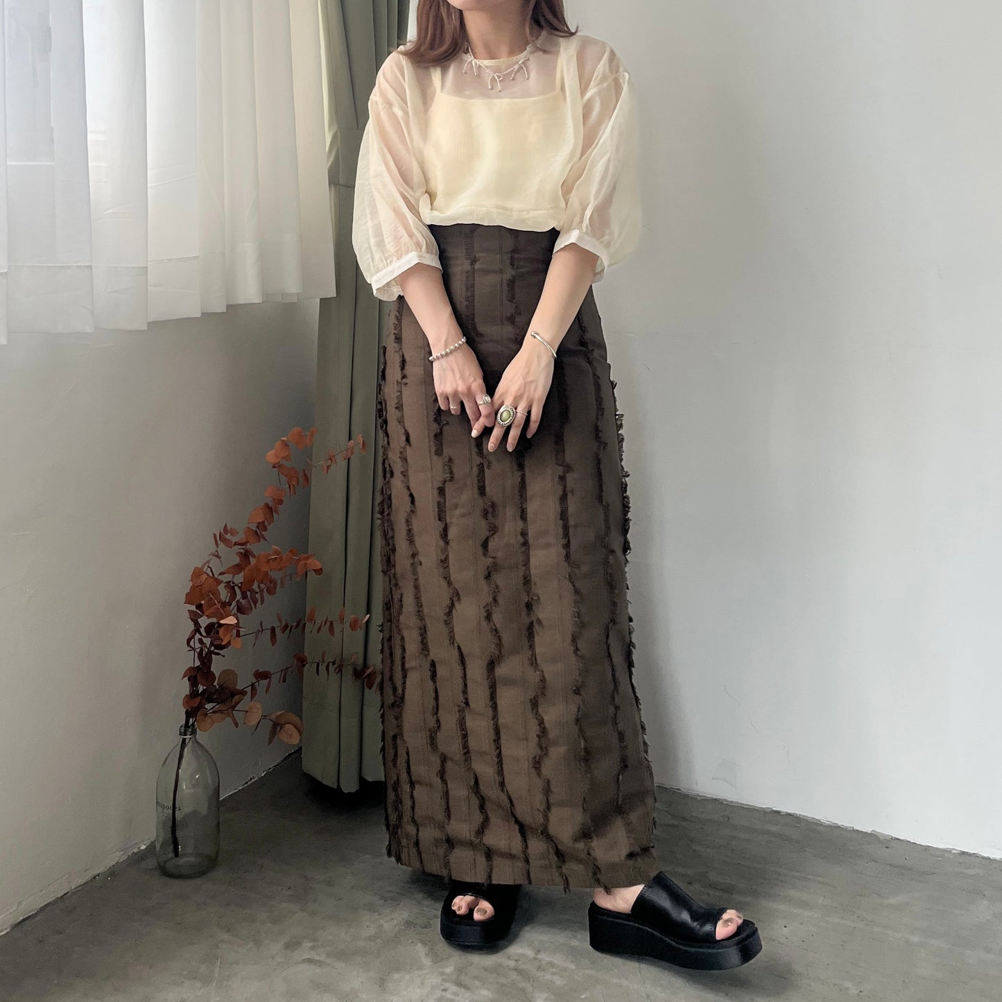SK40- Stripe Soso Skirt | Khaki | Black