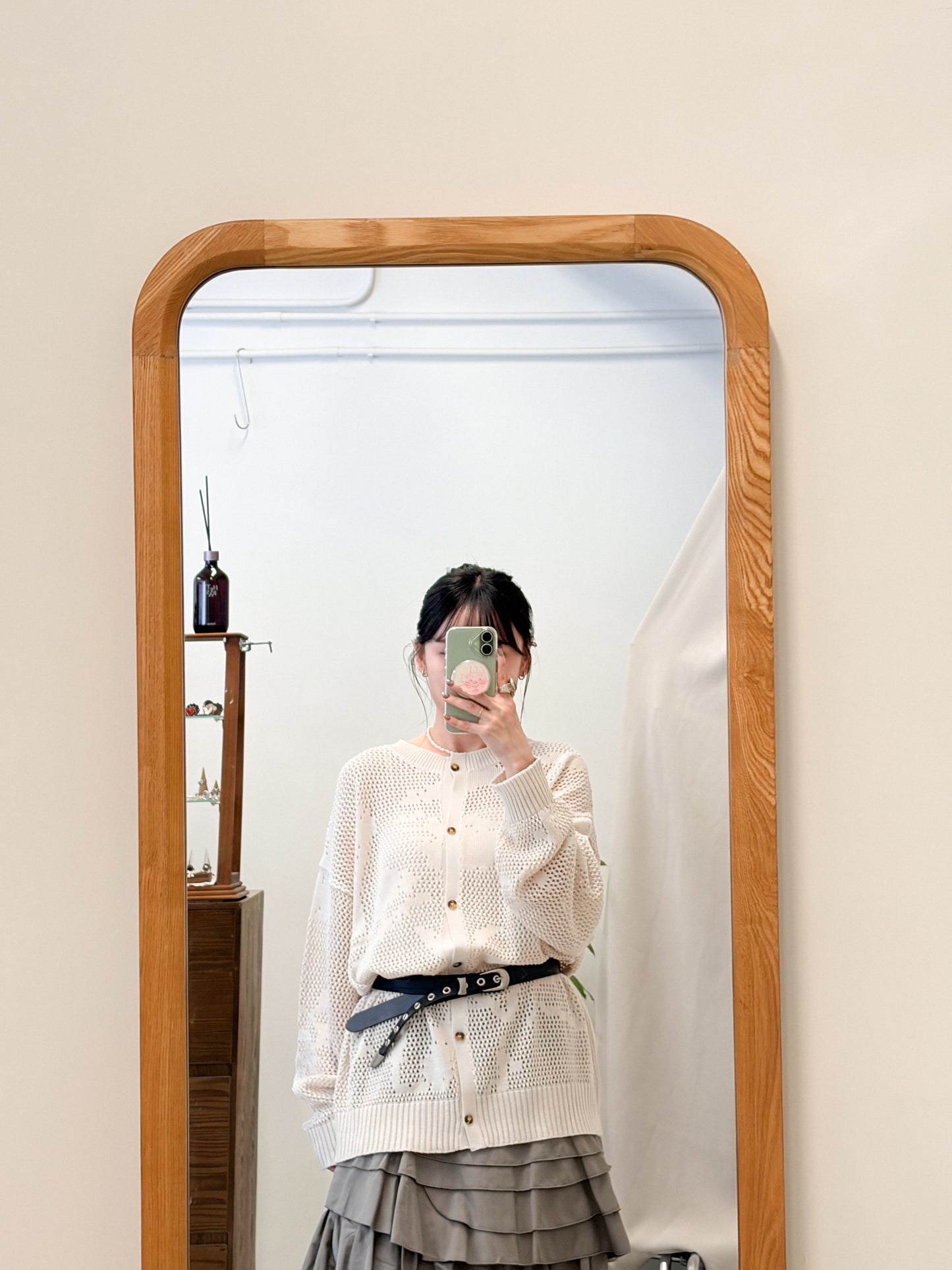 BT13- 圈圈扣疊帶牛皮皮帶 | Black