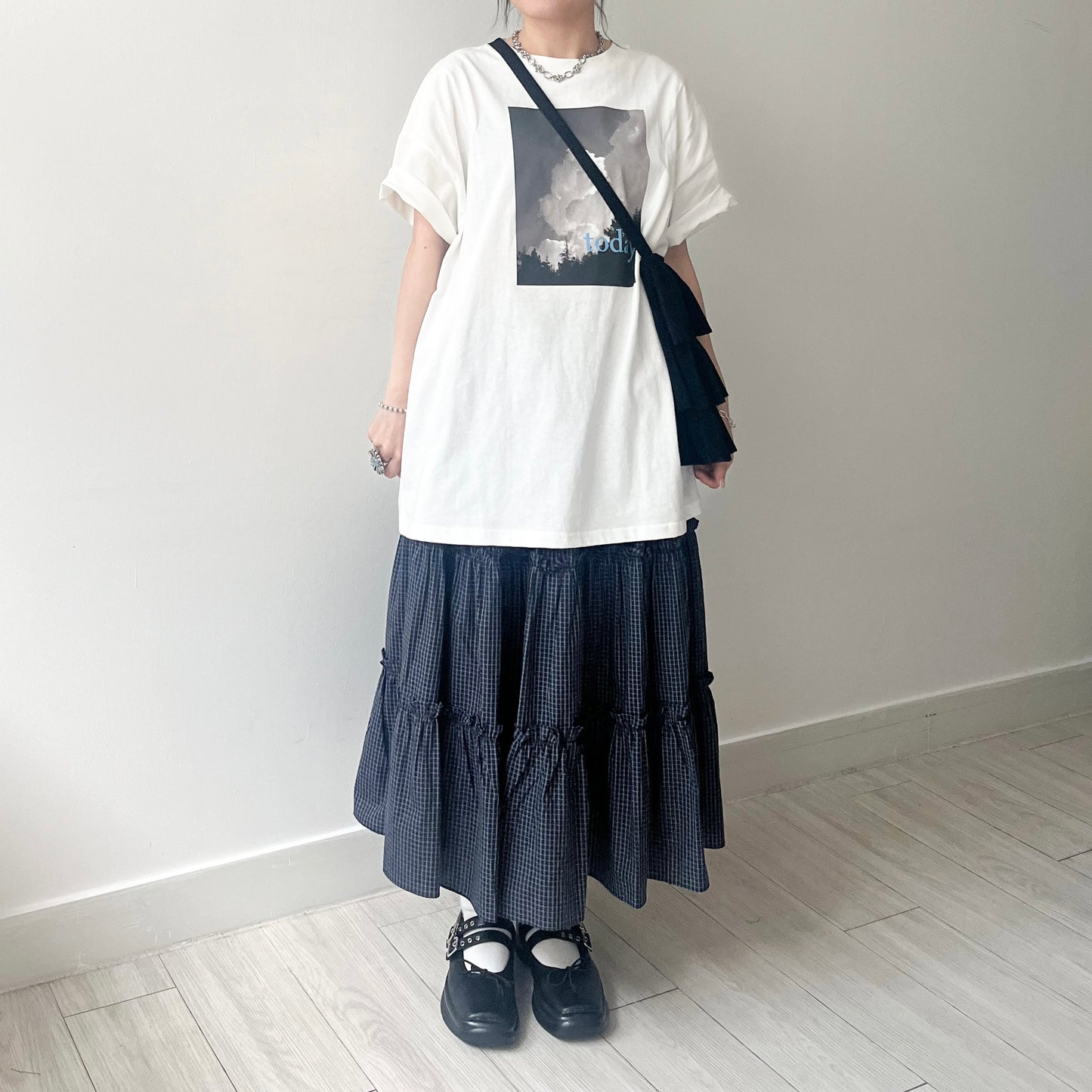 SK115- Checked Ruffle Skirt | Blue | Navy