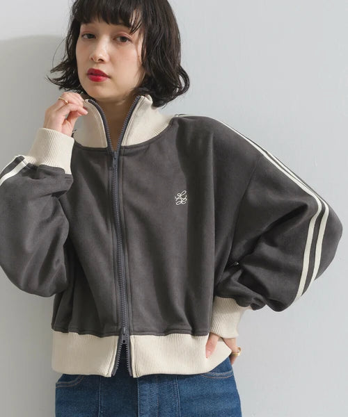 JK33- Cropped Track Jacket | Ivory | Brown | Charcoal