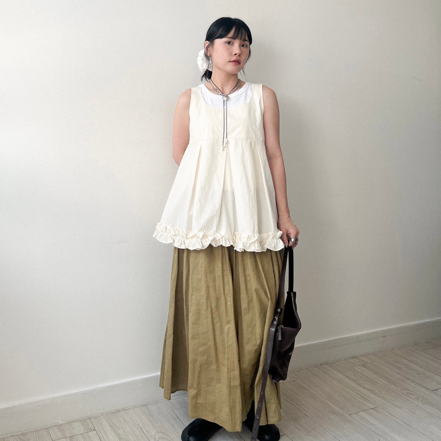TP638- 方領Ruffles Vest | Ivory