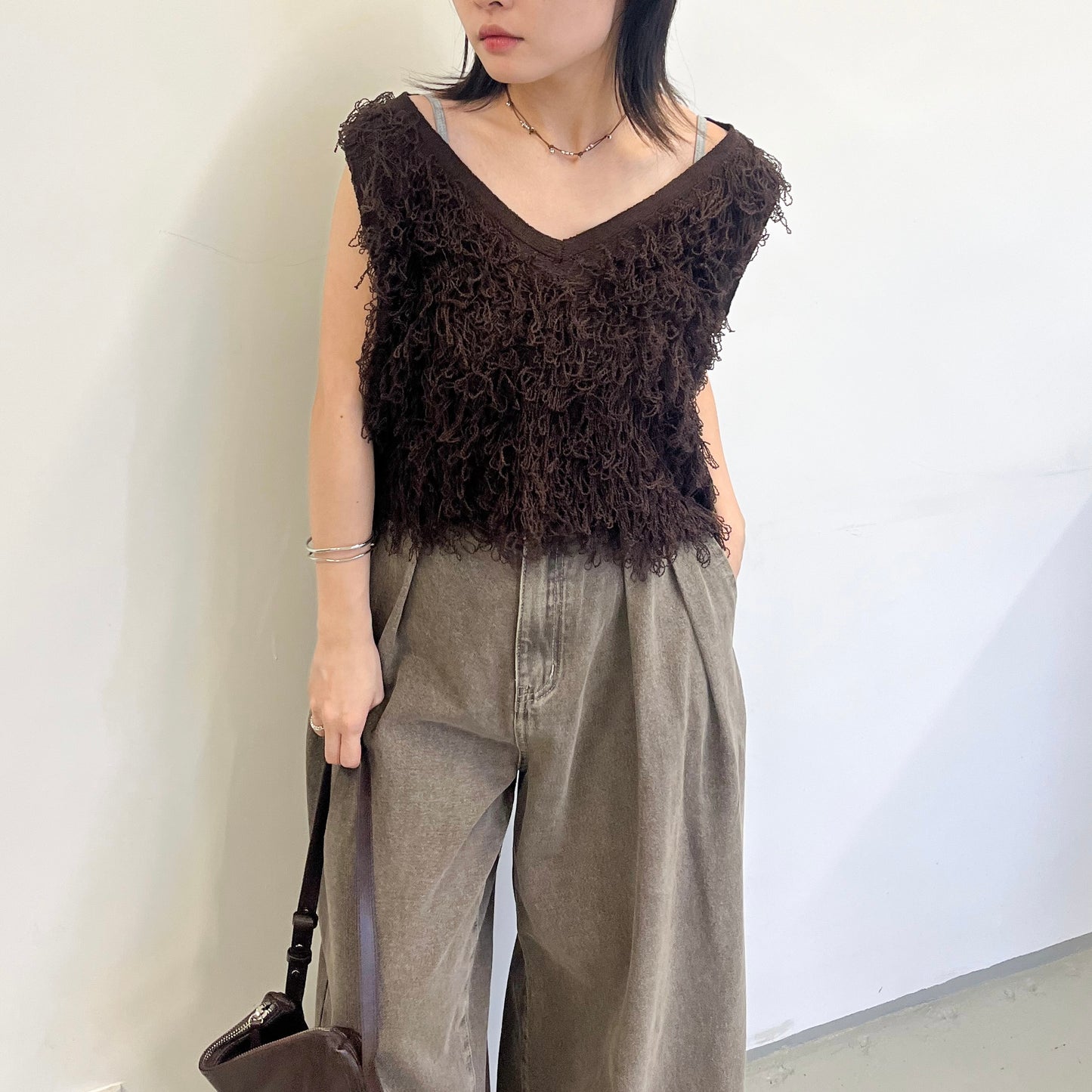 TP661- Boucle Short Vest | Ivory | Brown | Black