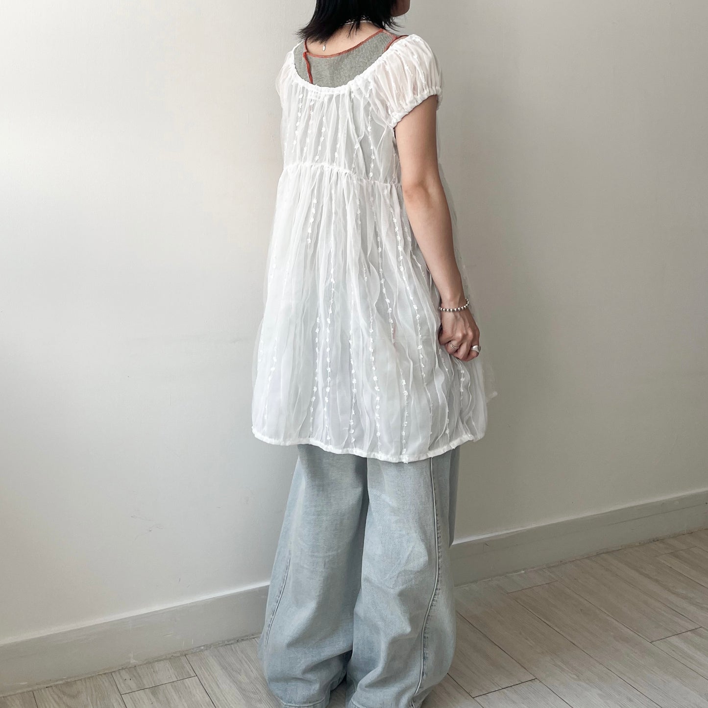 OP71- Embroidery U Neck Dress | White | Black