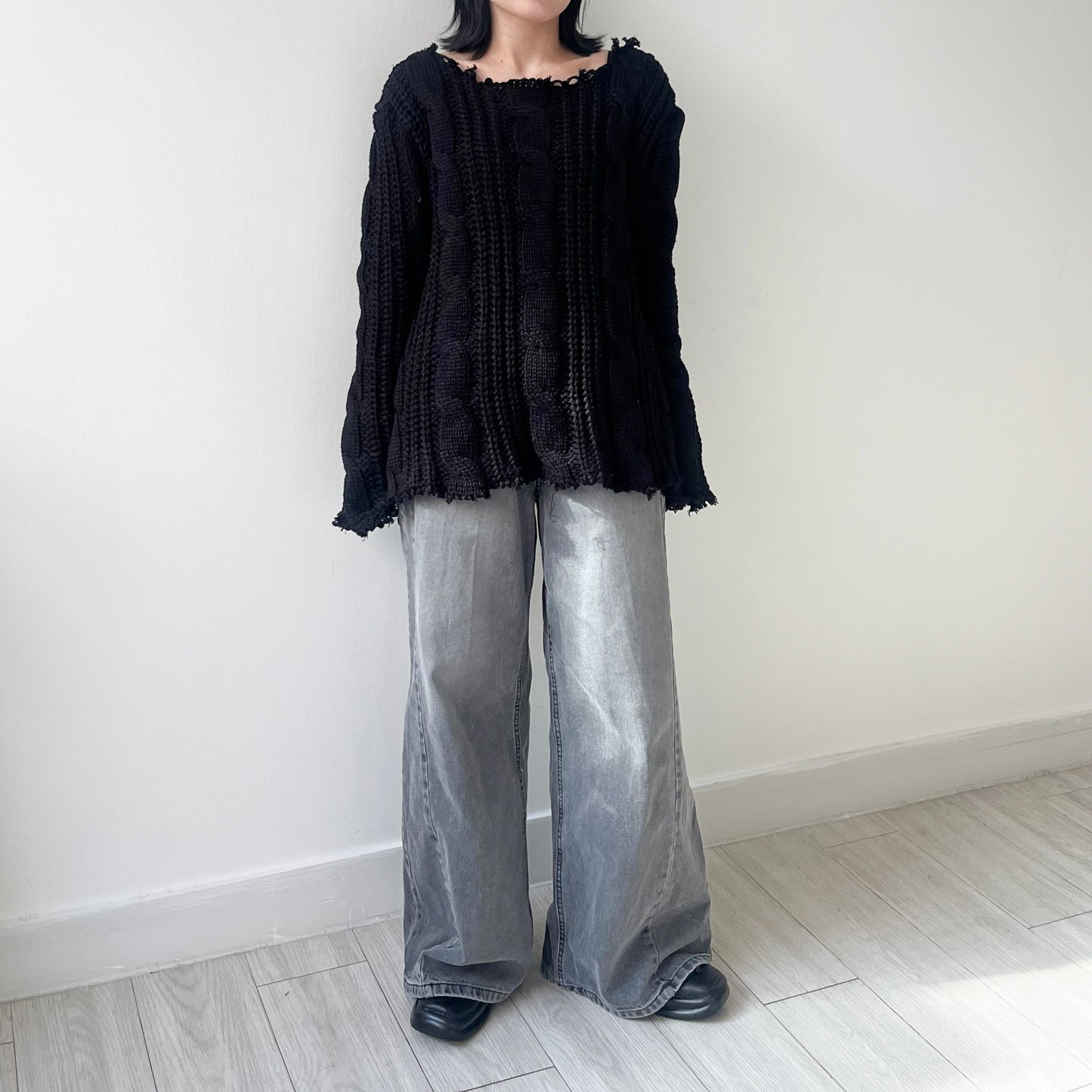 TP443- 破邊粗冷衫 | Ivory | Red | Grey | Black