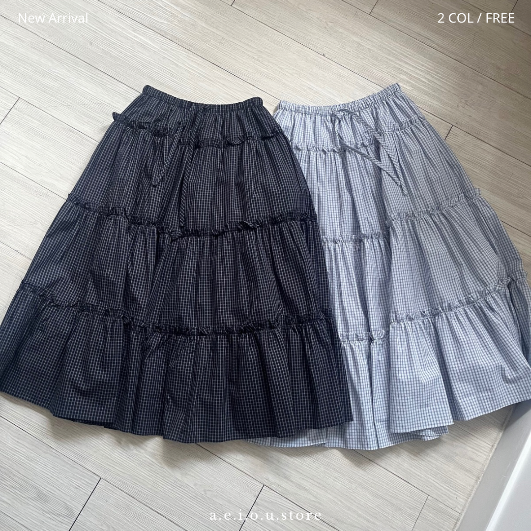 SK115- Checked Ruffle Skirt | Blue | Navy