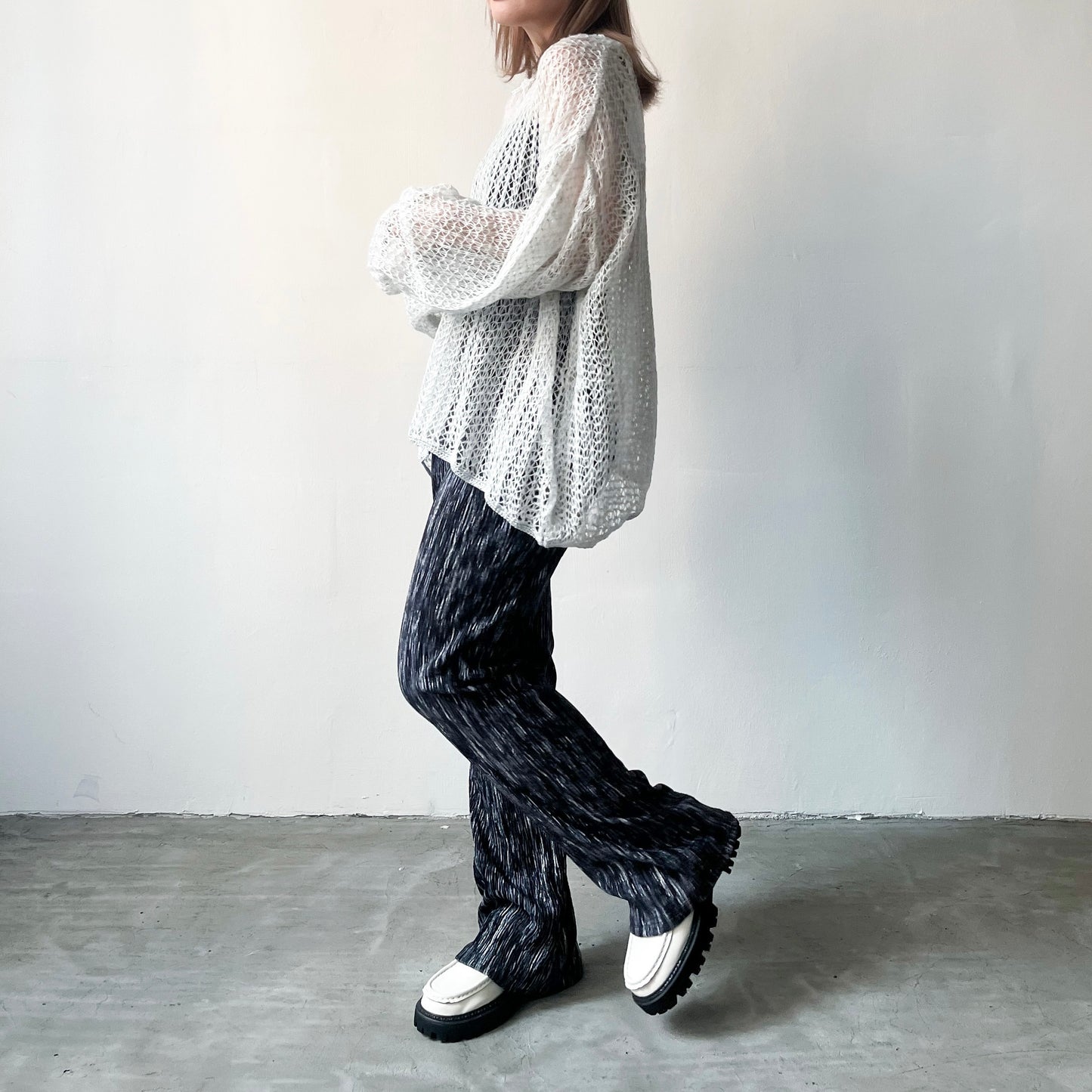 PT35- 薄絨面皺皺褲 | Ivory | Navy