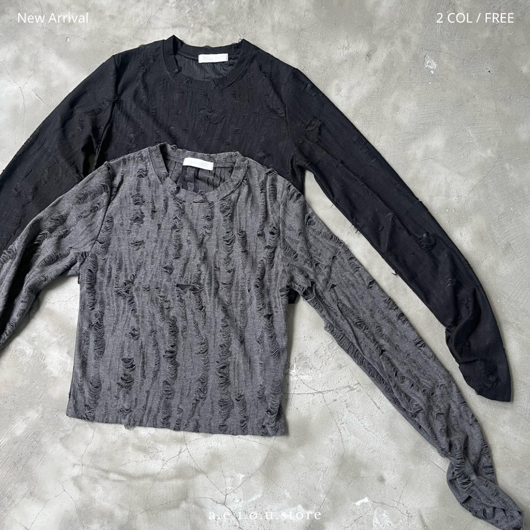 TP205- Ripped top | Grey | Black