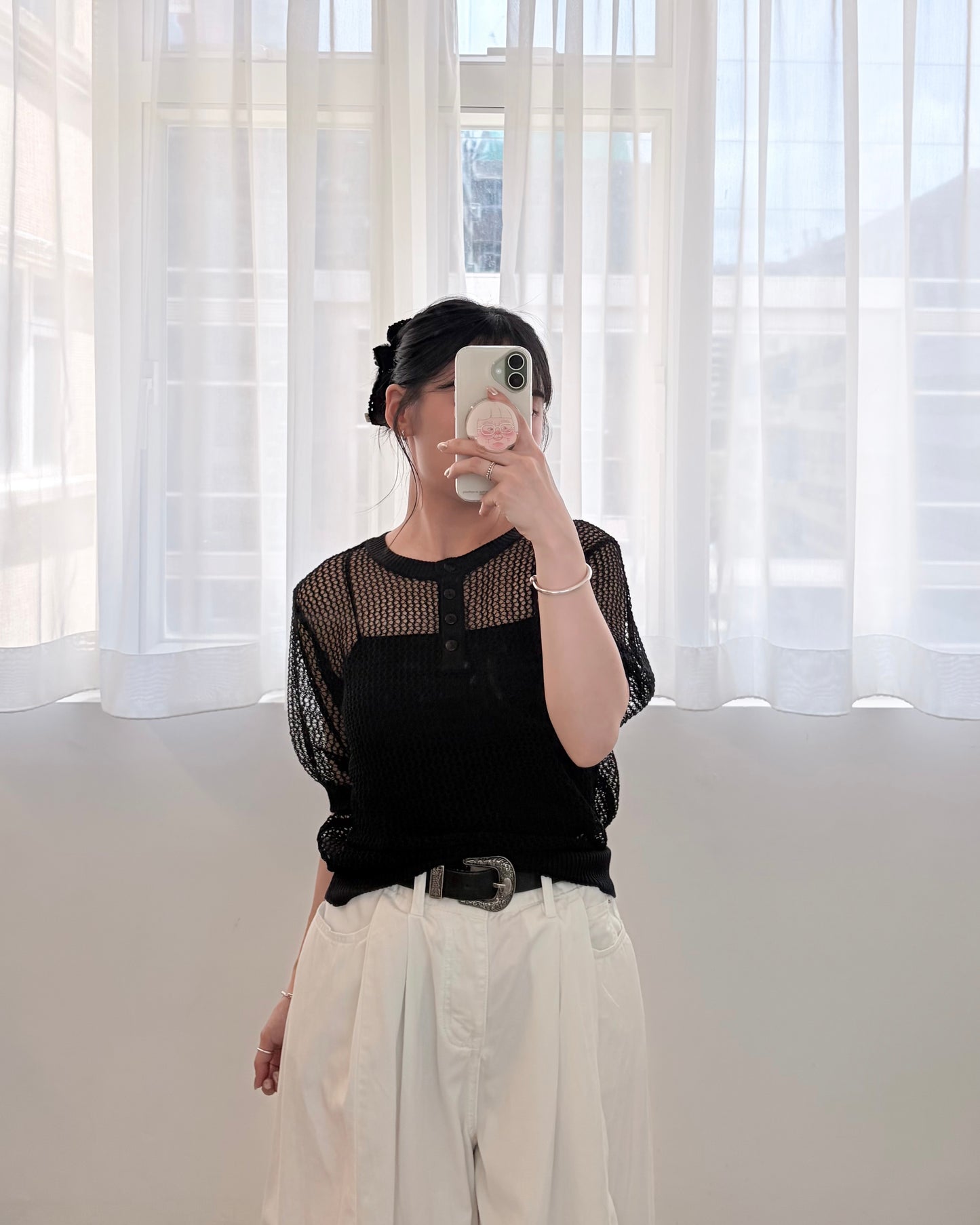 TP806- Knitwear Short Sleeve Top | Ivory | Black