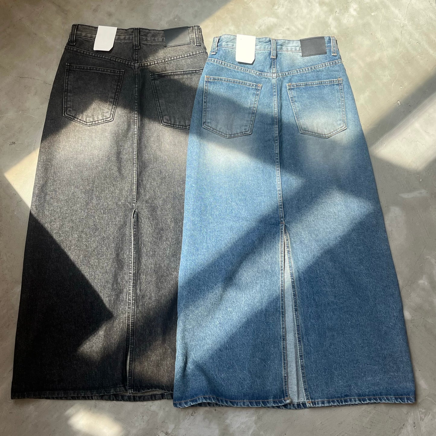SK41- Straight Line Denim Skirt | Navy | Black