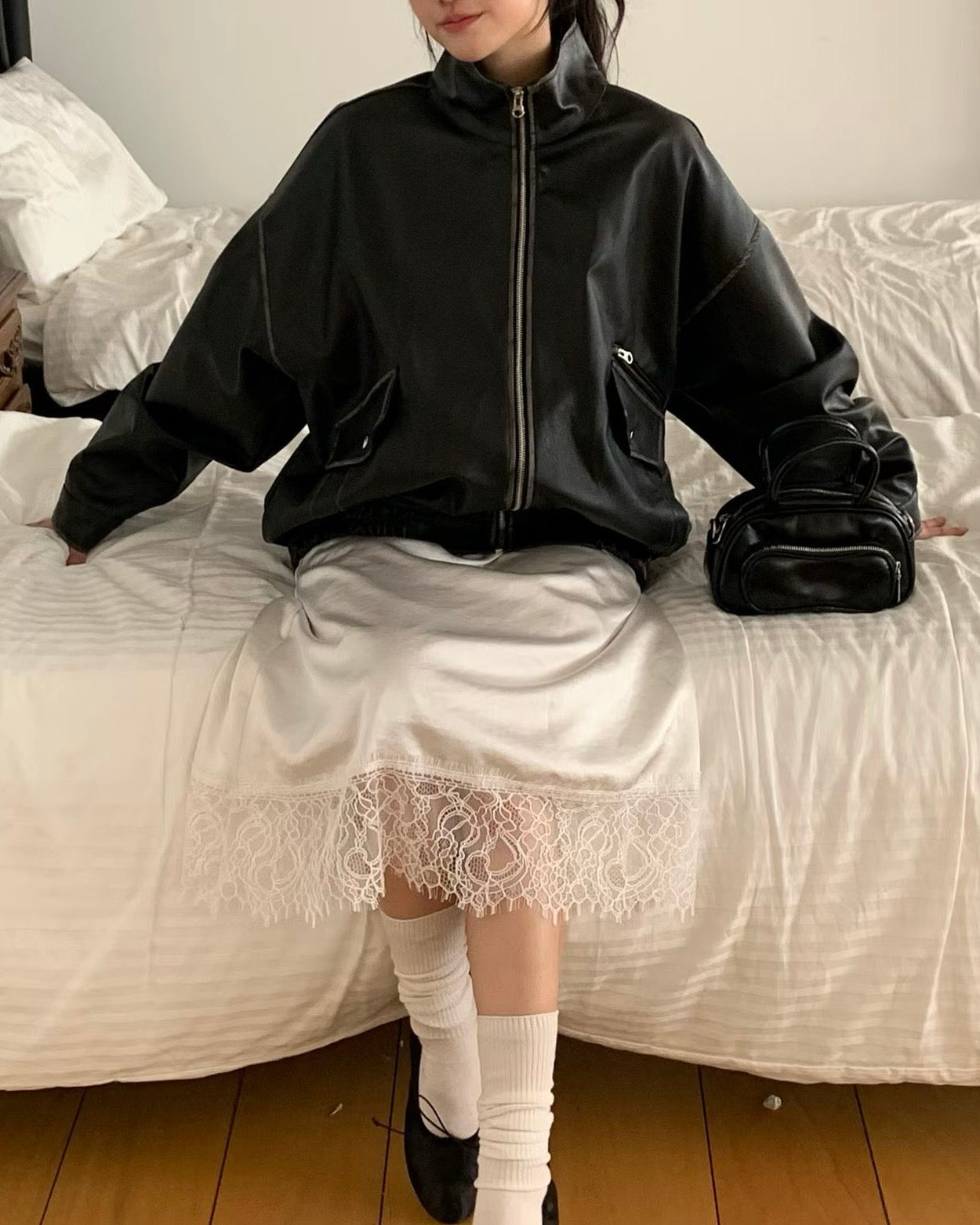 JK50- Vintage Leather Jacket | Black ( 做舊邊位 )