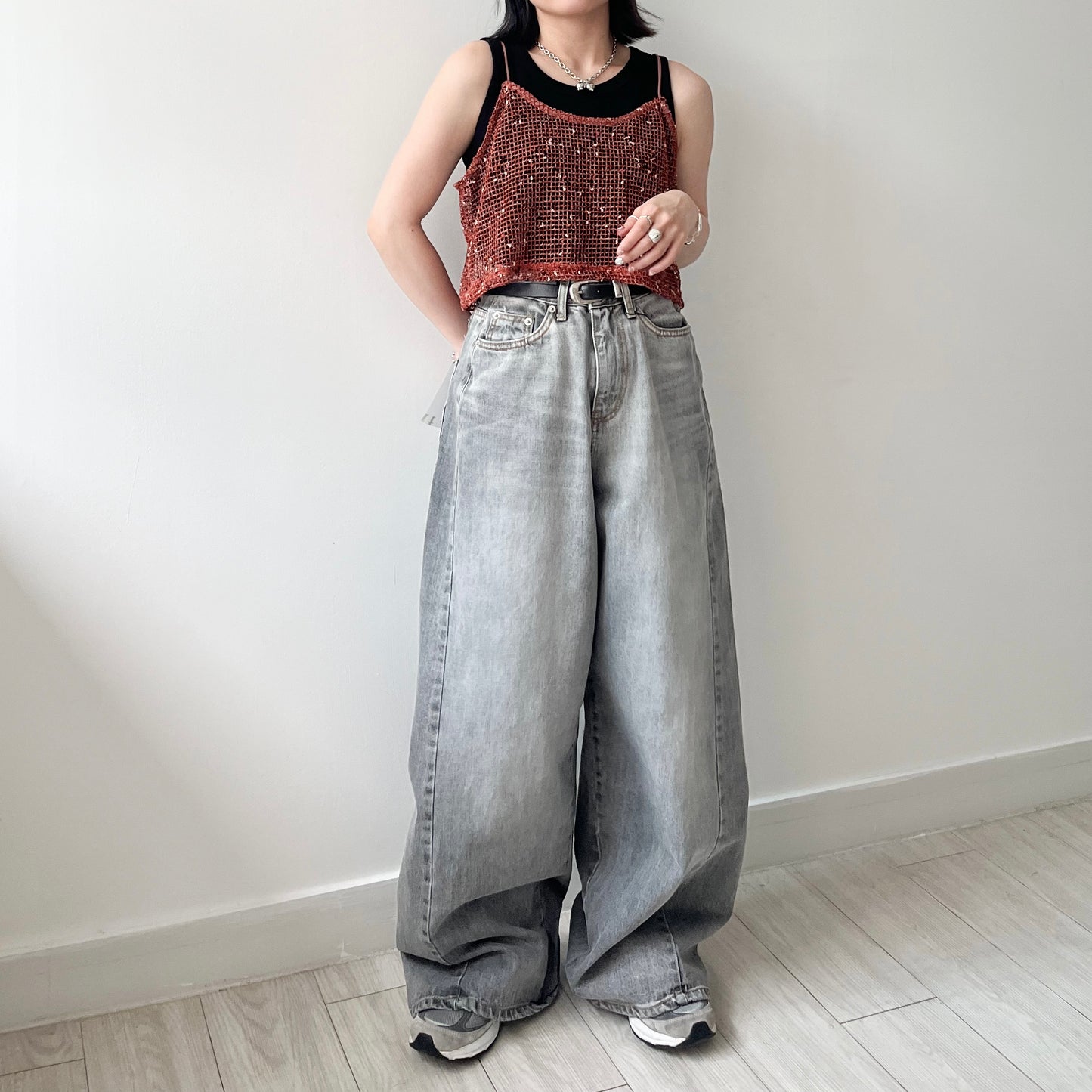 PT79- 側蘇蘇邊闊腳牛仔褲 | Blue | Grey Black ( S / M )